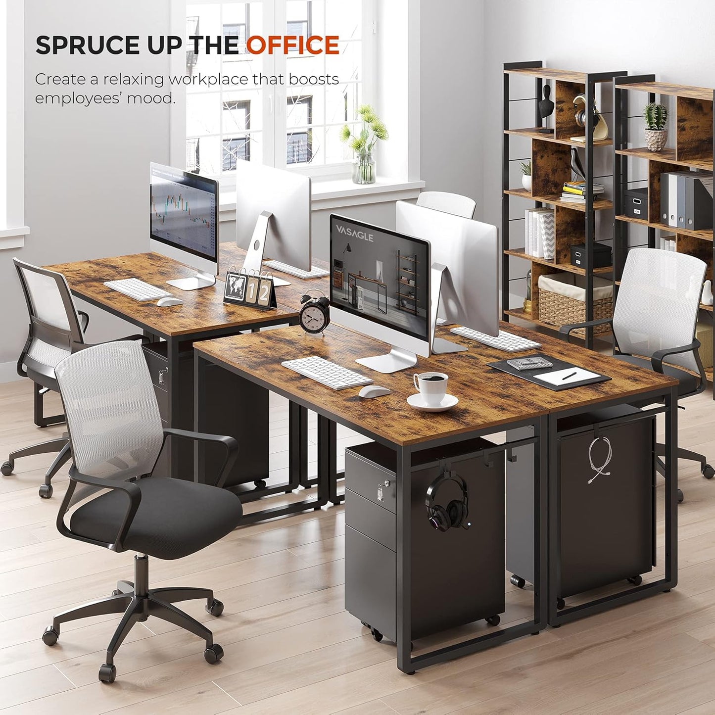 VASAGLE Computer Desk, Office Desk with 8 Hooks, for Study, Home Office, Easy Assembly, Industrial Design, 47.2 x 23.6 x 29.5 Inches, Rustic Brown ULWD58X