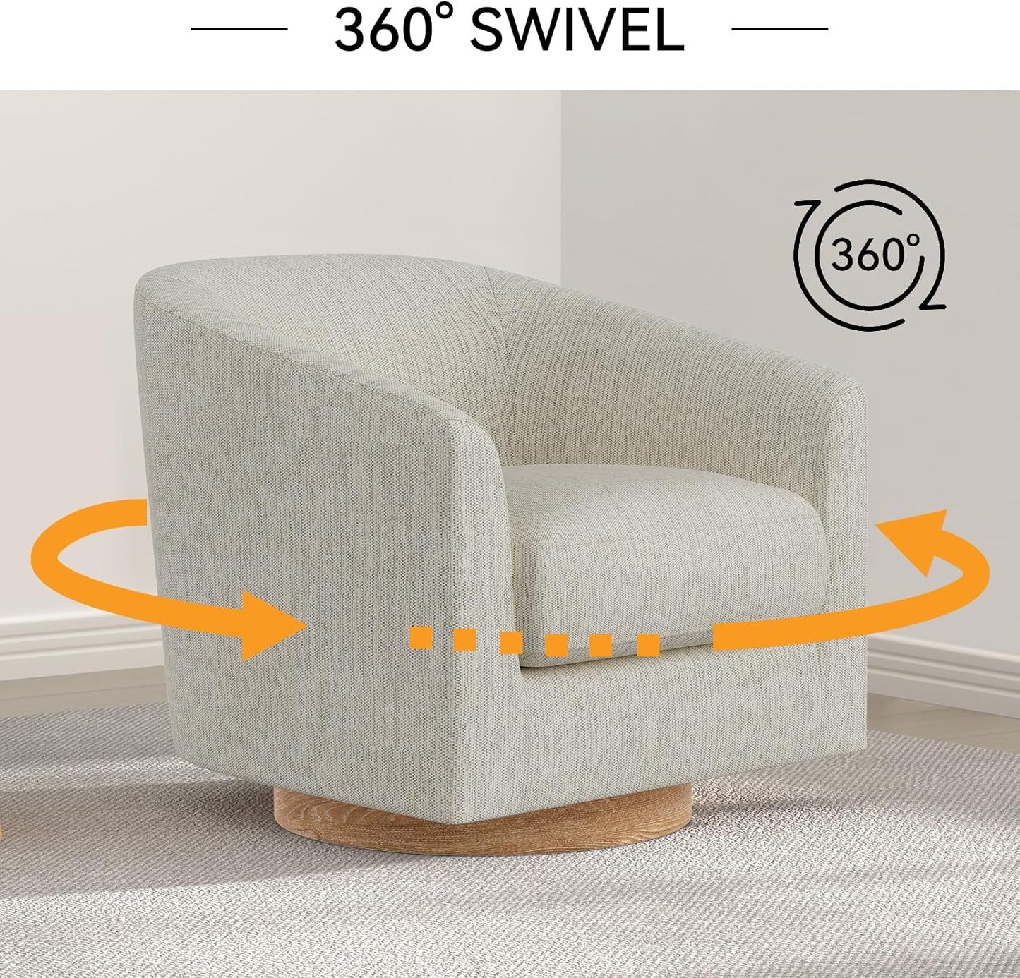 Swivel Accent Chair, Barrel Chair for Living Room, Comfy Single Sofa Chair, Round Swivel Couch Chair, Small Reading Chair for Adults, Ivory White Sherpa Accent Bucket Chairs for Bedroom
