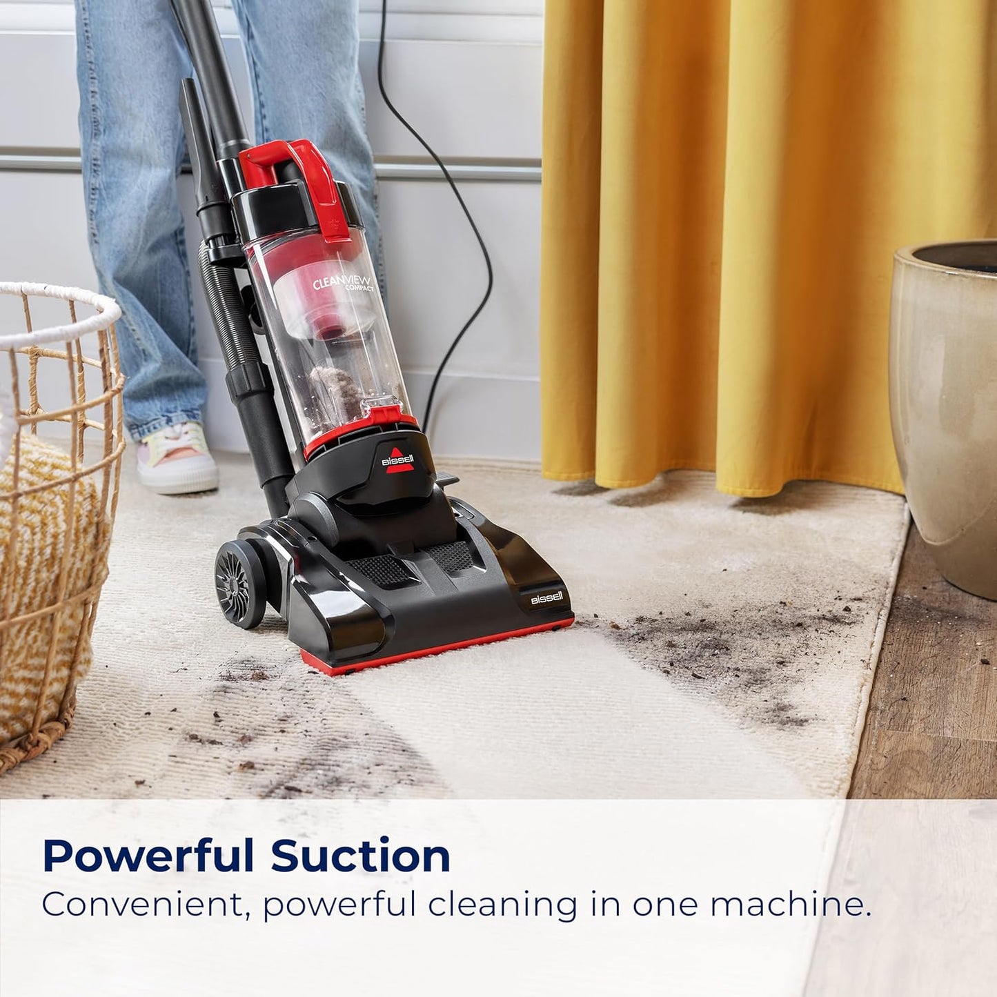 BISSELL CleanView Compact Upright Vacuum, Fits in Dorm Rooms & Apartments, Lightweight with Powerful Suction and Removable Extension Wand, 3508