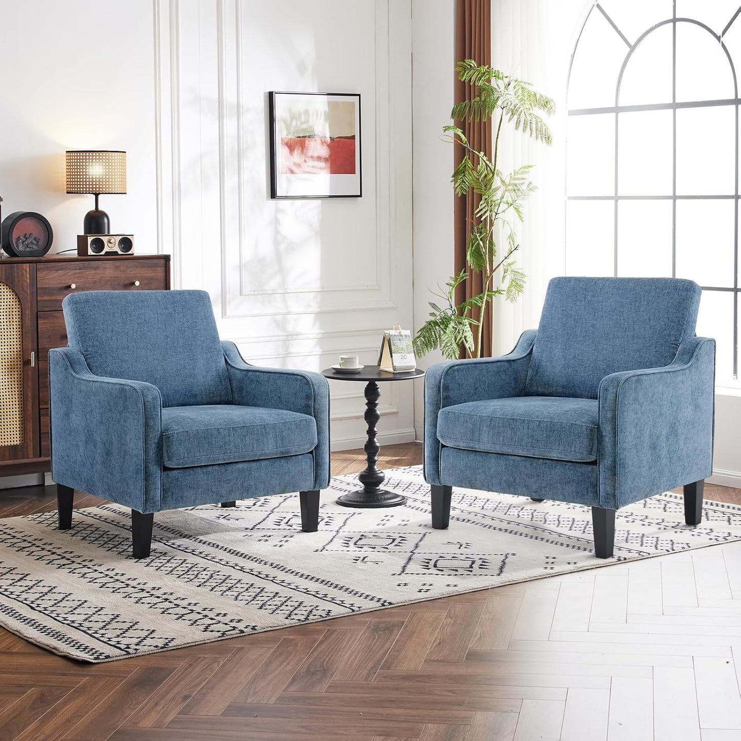 VINGLI Accent Chairs Set of 2 Living Room Chairs Light Brown Reading Chair for Bedroom Scooped Arm Chair Mid Century Modern Accent Chairs Upholstered Comfy Chair for Apartment, Waiting Room