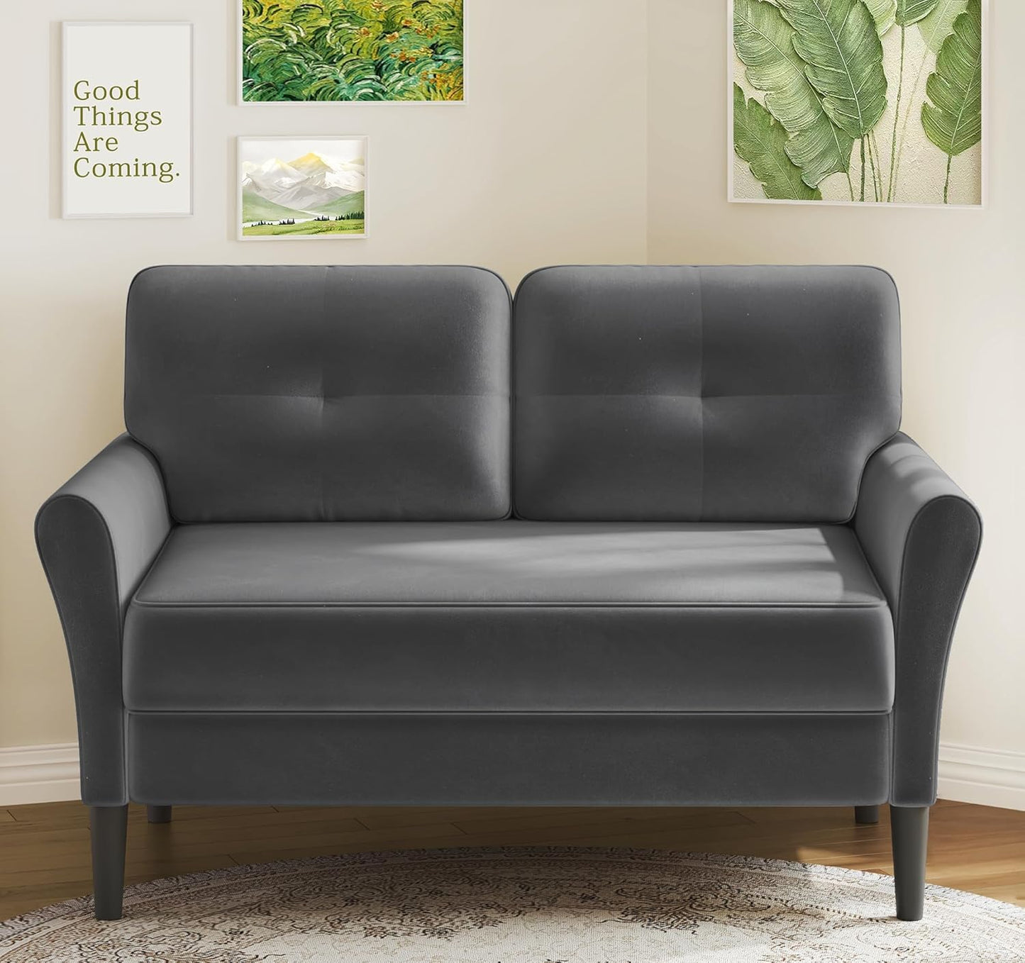 Small Sofa Couch, 48" Loveseat Sofa, Soft Velvet Love Seat Couches, Small Couch for Bedroom with 21" Deep Seat, Comfy Couches for Living Room, Tool-Free Setup Sofas for Living Room, White