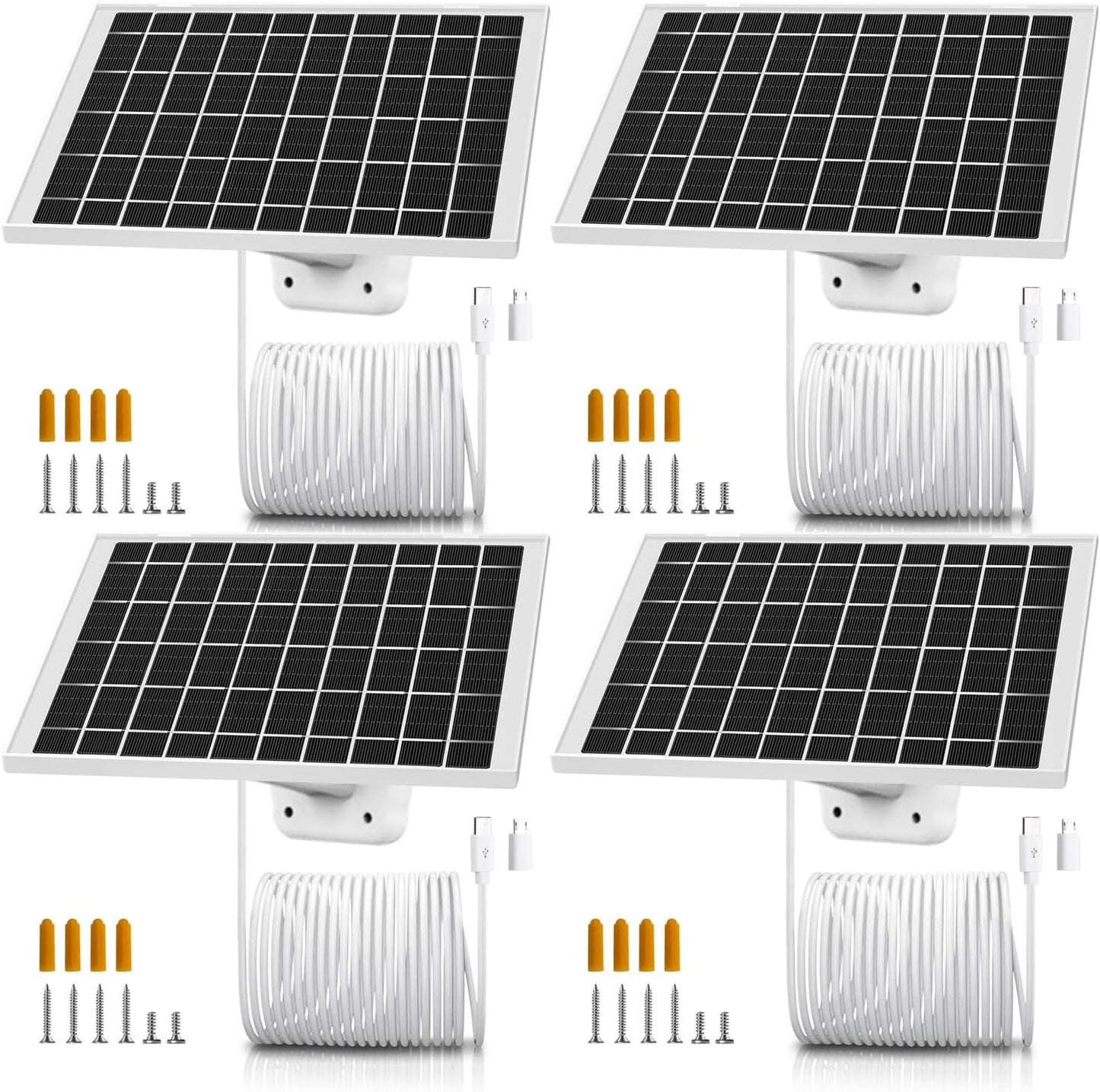 4 Pack 5V 7W Cam Solar Panel Charger for USB type C Outdoo security Camera Compatible Arlo Essential 2K 2nd Gen, Arlo Essential XL 2nd Gen, Roku Battery Camera & Roku Battery Cam Plus & More USB C Cam