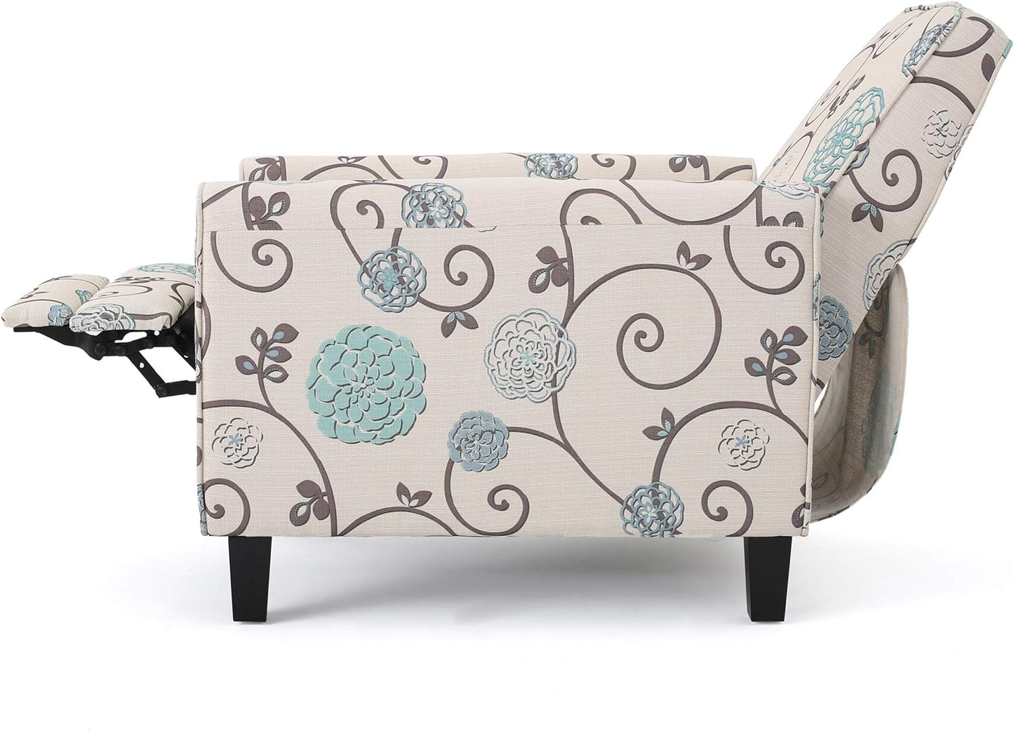 Christopher Knight Home Emmie Fabric Recliner (Set of 2), Light Beige with Blue Floral, Dark Brown