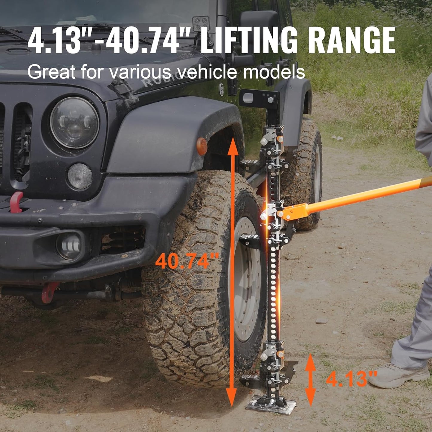 VEVOR Farm Jack 48 inch Utility High Lift Jack, 7000 lbs Capacity Ratcheting Off Road Jeep Jack, Heavy-Duty Farm Jack for Tractor, Truck, SUV, Bumper Lift, Orange