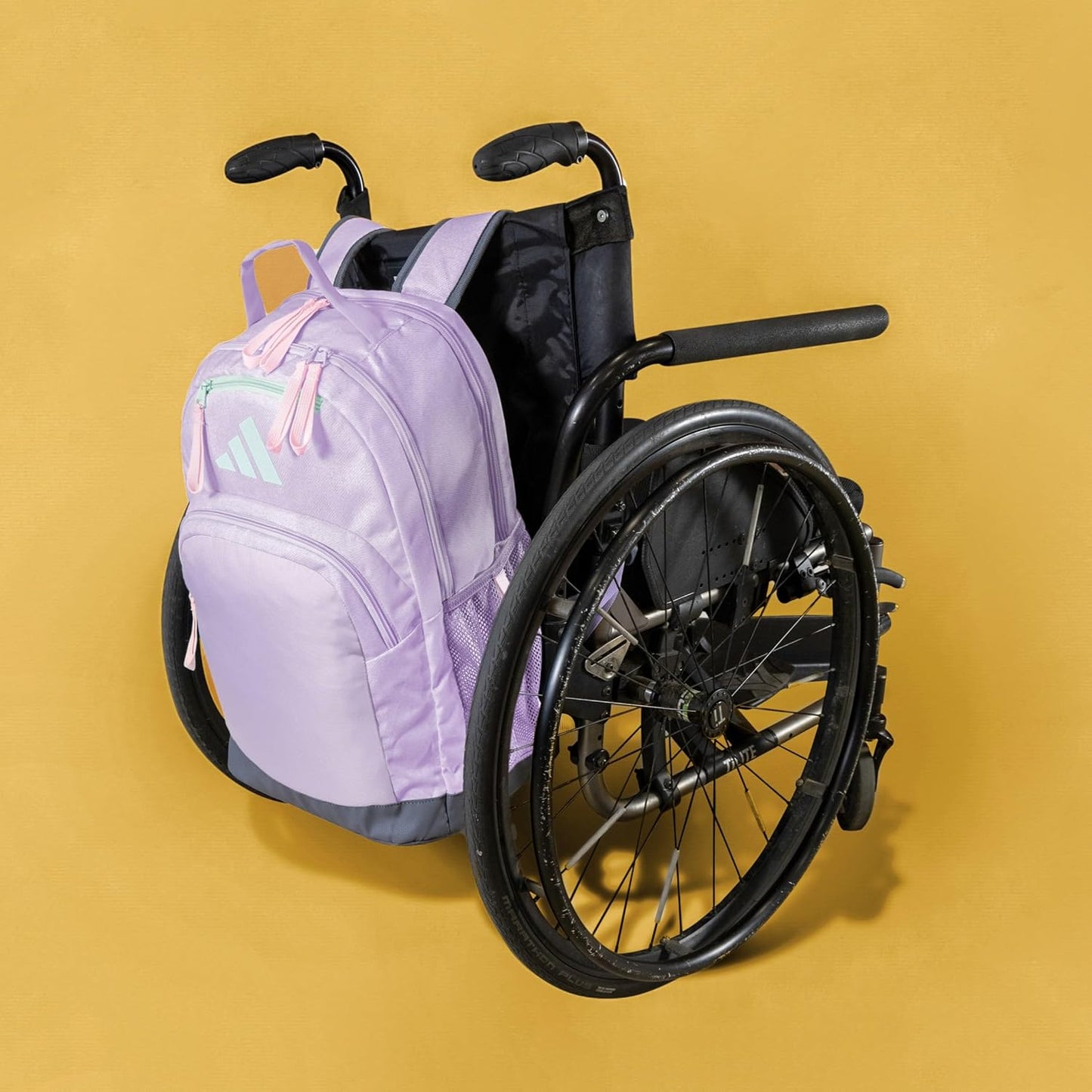 adidas Unisex Adaptive Backpack large size with features for independent dressing and ease of use, Powder Plum Purple/Semi Flash Aqua Blue/Clear Pink, One Size