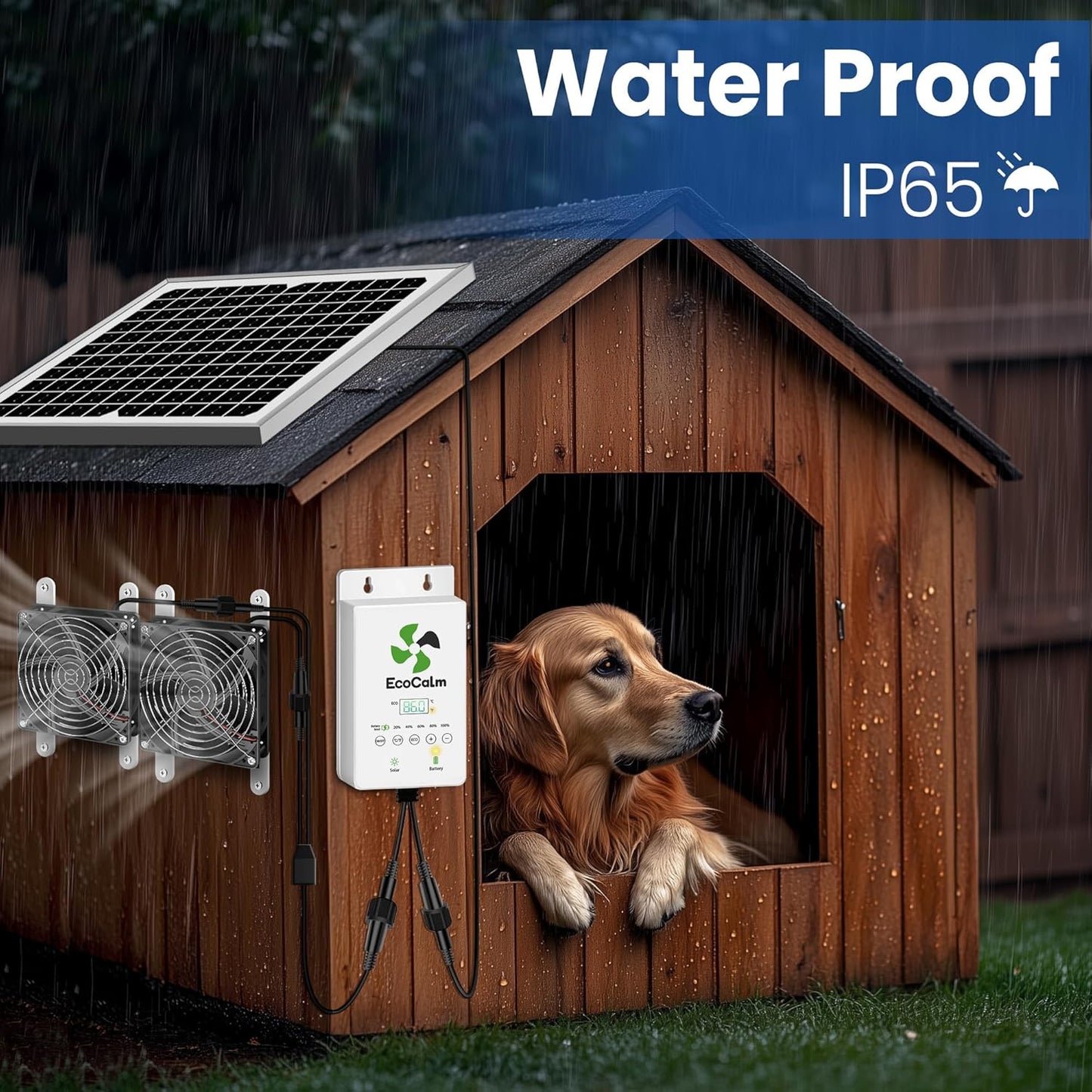 Solar Exhaust Fan for Chicken Coop with Battery and Adjustable Thermostat, Solar Powered Fan with 25W Bifacial Solar Panel & Dual 5.5" Fans Kits
