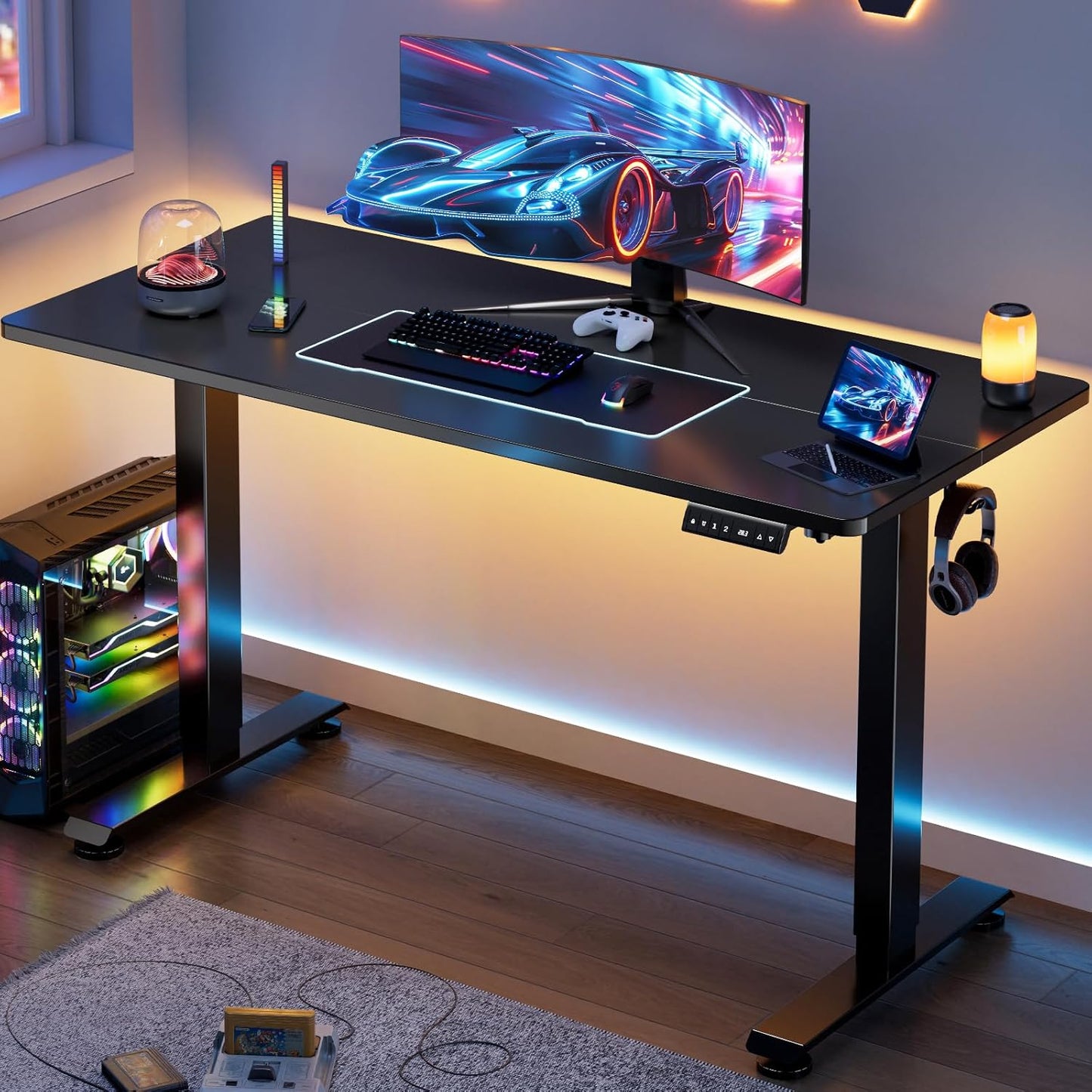 Veken 47.2" Standing Desk, Adjustable Height Office Desk with Wood Desktop, Computer Table for Home Work, Study and Gaming, Small Spaces, Modern Furniture,Brown