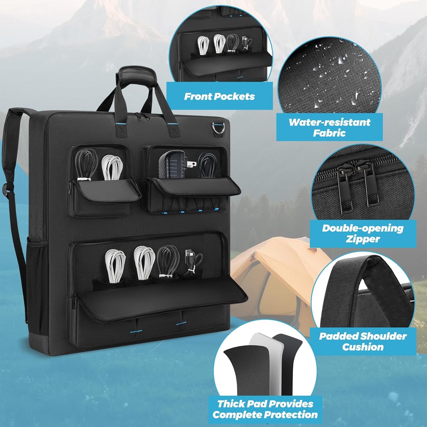 Travel Carrying Case Compatible with Jackery& BLUETTI& Anker 100W 200W and GRECELL Solar Generator 100W 200W&200W Pro, Solar Panel Storage Bag, Padded Carrying Case for 2 Panels with Multiple Pocket