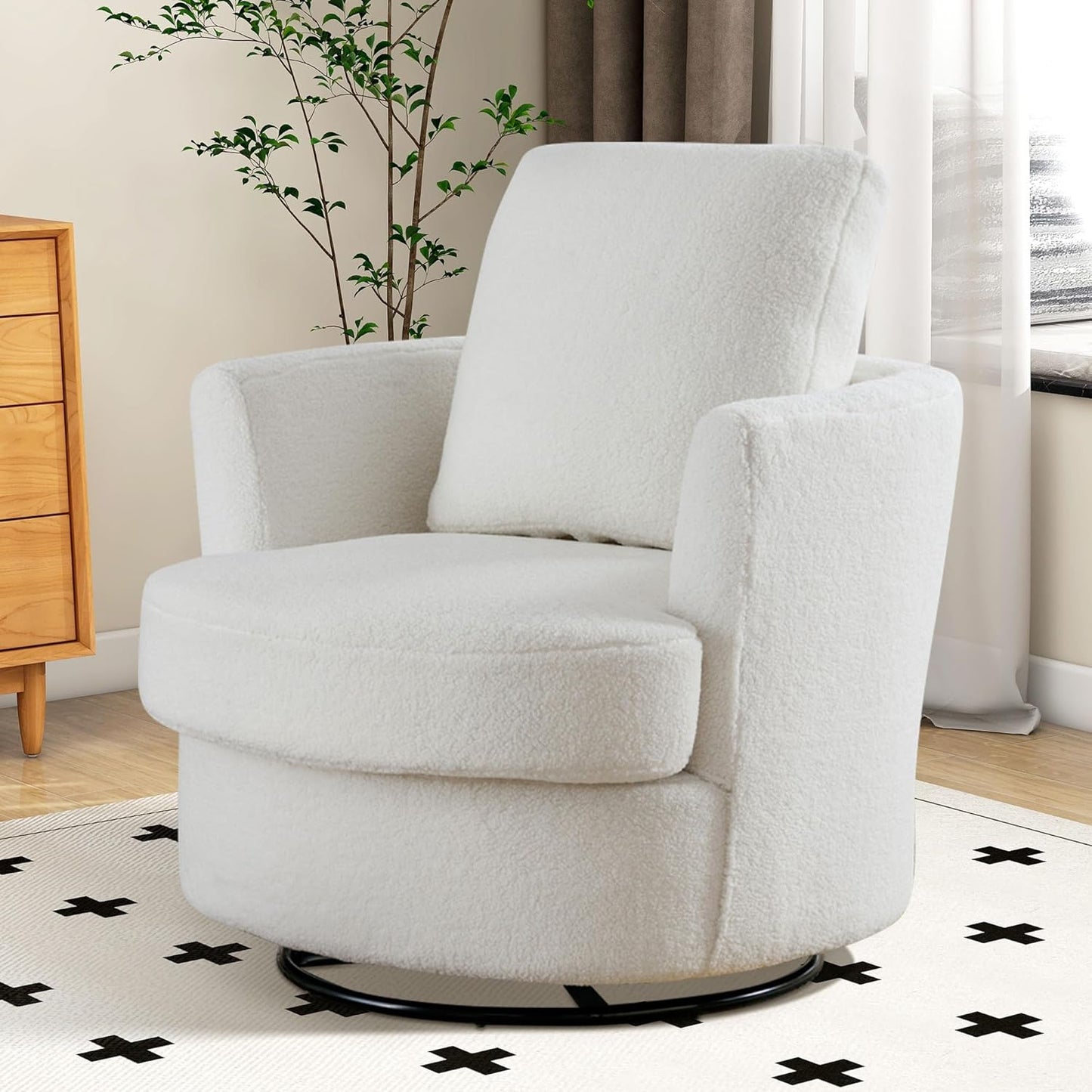 Aoiy & Wifon 31.9" W Swivel Accent Chair, 360 Degree Modern Living Room Chair, Swivel Barrel Chairs for Living Room/Bedroom, Chenille,Beige, 2PACK