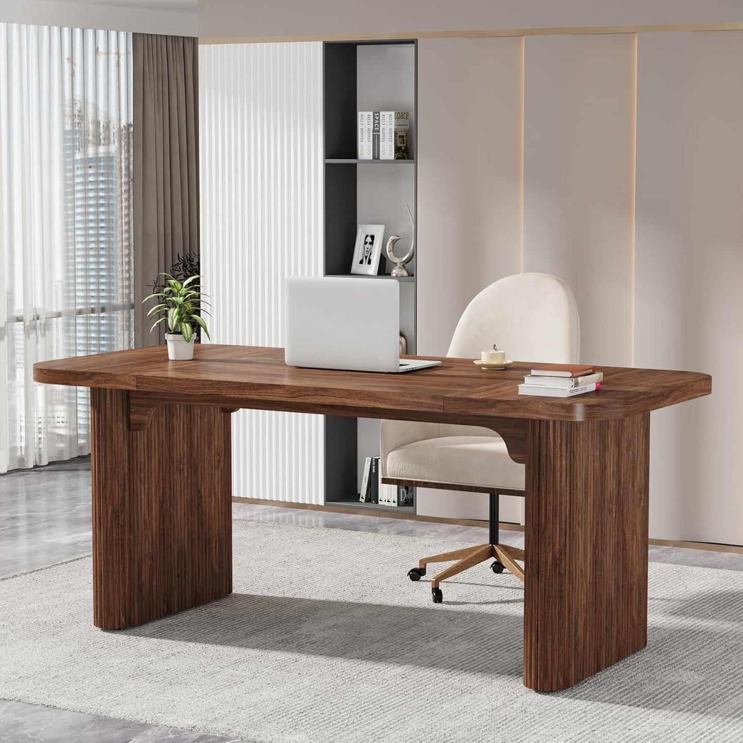 Tribesigns 62" Executive Desk, Large Office Computer Desk with Double Pedestal, Modern Simple Style Rectangle Writing Table for Home Office (Natural)