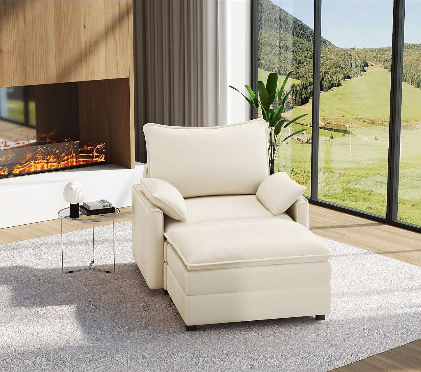 Vesgantti 108" Modular Sectional Sofa, Comfy Cloud Couch with Movable Ottoman Deep Seat Chenille L Shaped Modular Sofa, Sectional Couches for Living Room, Bedroom and Apartment, Beige