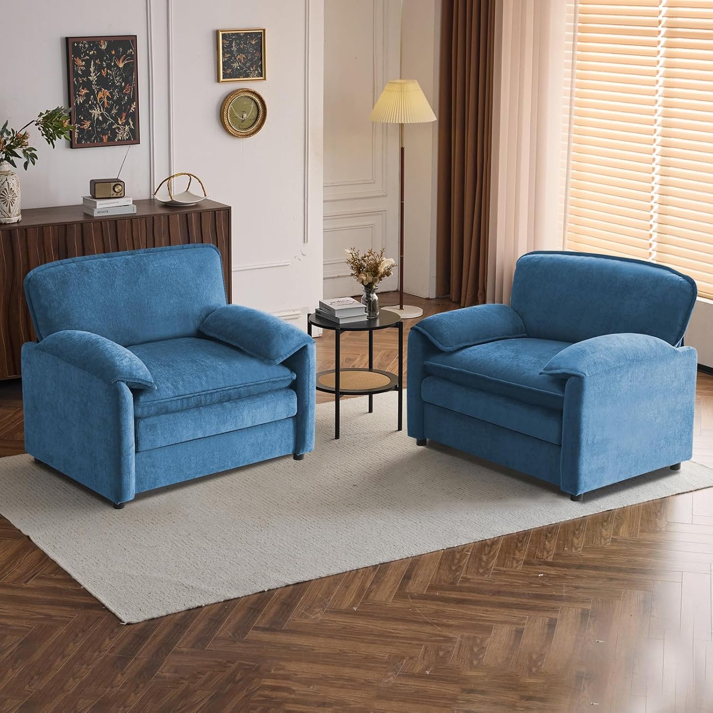 Accent Chair Set of 2, White Corduroy | Compact 360° Swivel for Small Spaces, Plush Deep-Cushioned Reading Chair