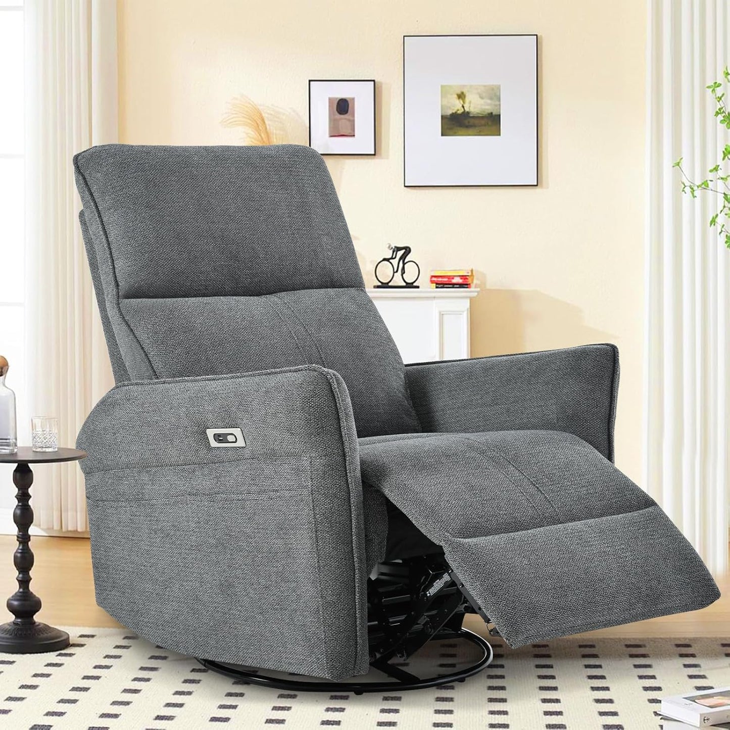 Swivel Rocker Recliner Chair, Modern Faux Leather Manual Recliner, Glider Recliner, 360 Swivel, 30 Rocking, Relaxing, Living Room, Bedroom