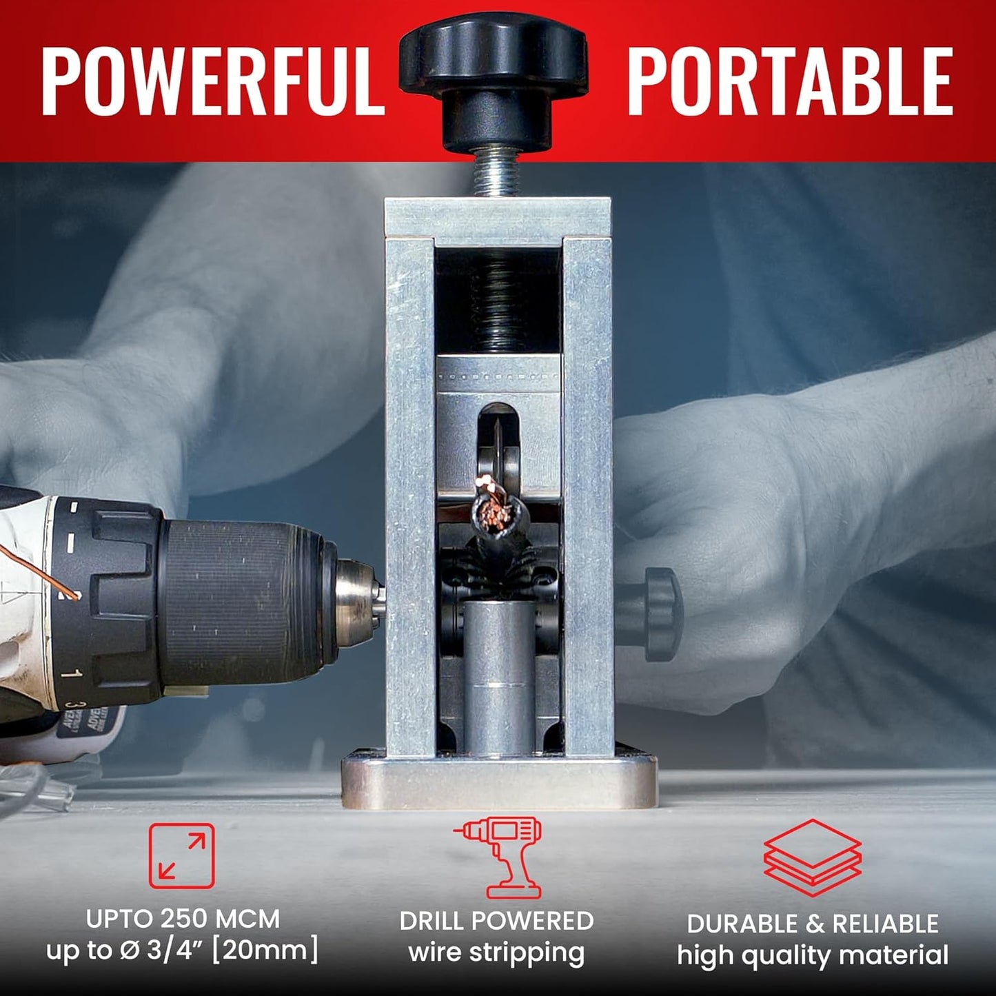 StripMeister Original Drill-Powered Wire Stripper – Wire Sizes Up To Ø3/4", Jam-Free, Copper Wire, Built for Safety, Speed, and Efficiency - Portable Wire Stripping Machine