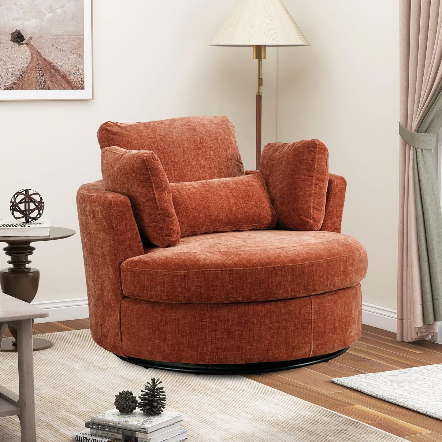 42IN Oversized Swivel Accent Chair and a Half Sofa Upholstered Big Round Barrel Chair Cute for Living Room Bedroom Hotel Office Corner Reading (Beige Boucle)
