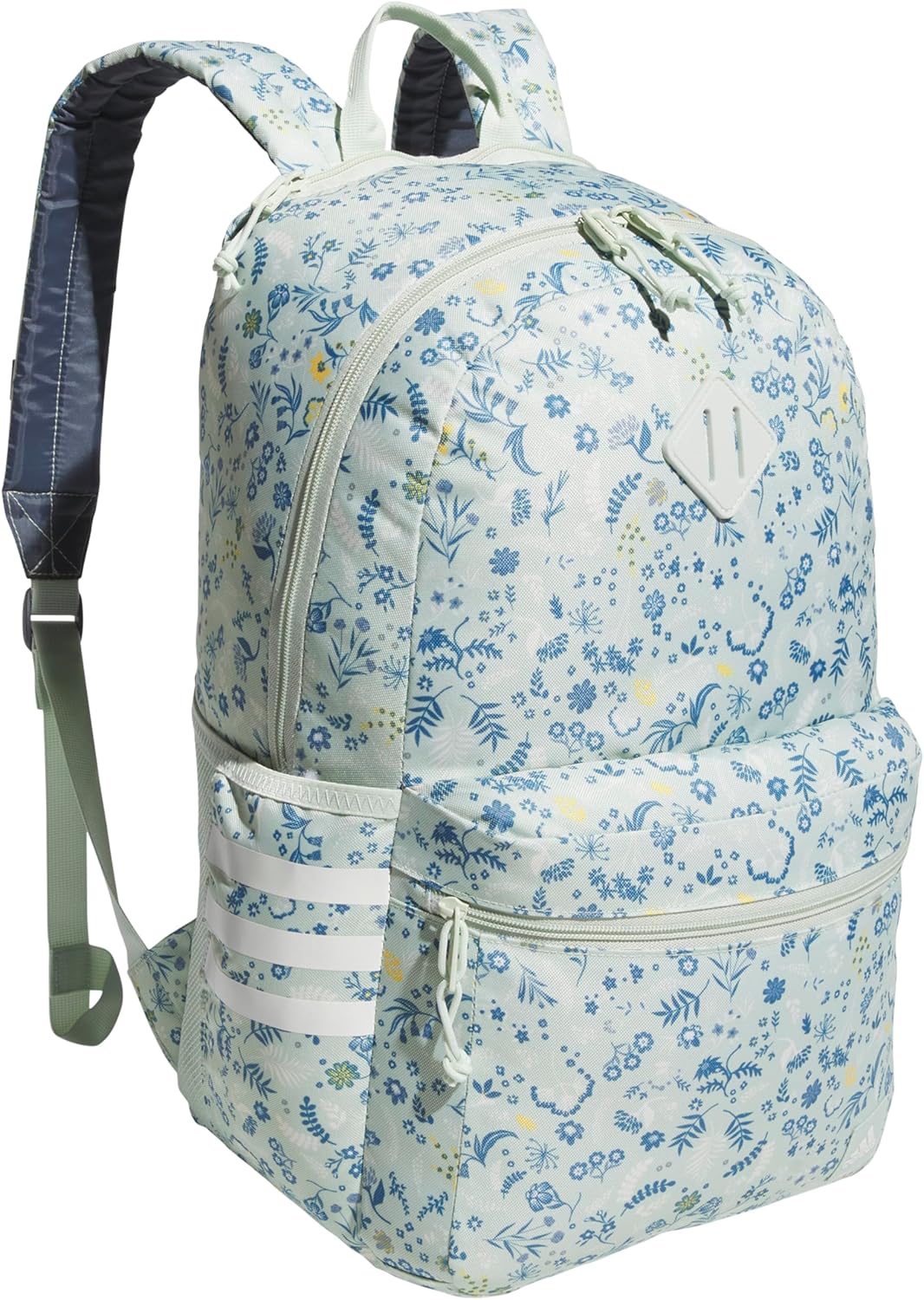 adidas 3-Stripe Classic Backpack for Men and Women, Bag with Laptop Sleeve, Woodland Floral Chalk White/Wonder Orchid Purple/5.0, One Size