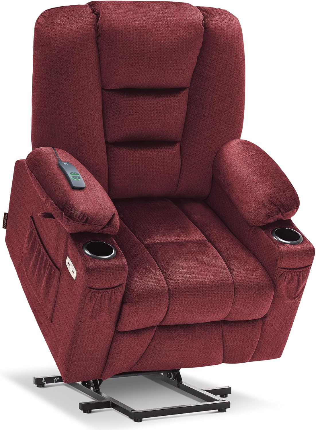 MCombo Large Power Lift Recliner Chair Sofa with Massage and Heat for Big and Tall Elderly People, 3 Positions, Cup Holders, and USB Ports, Fabric 7549 (Large, Burgundy)