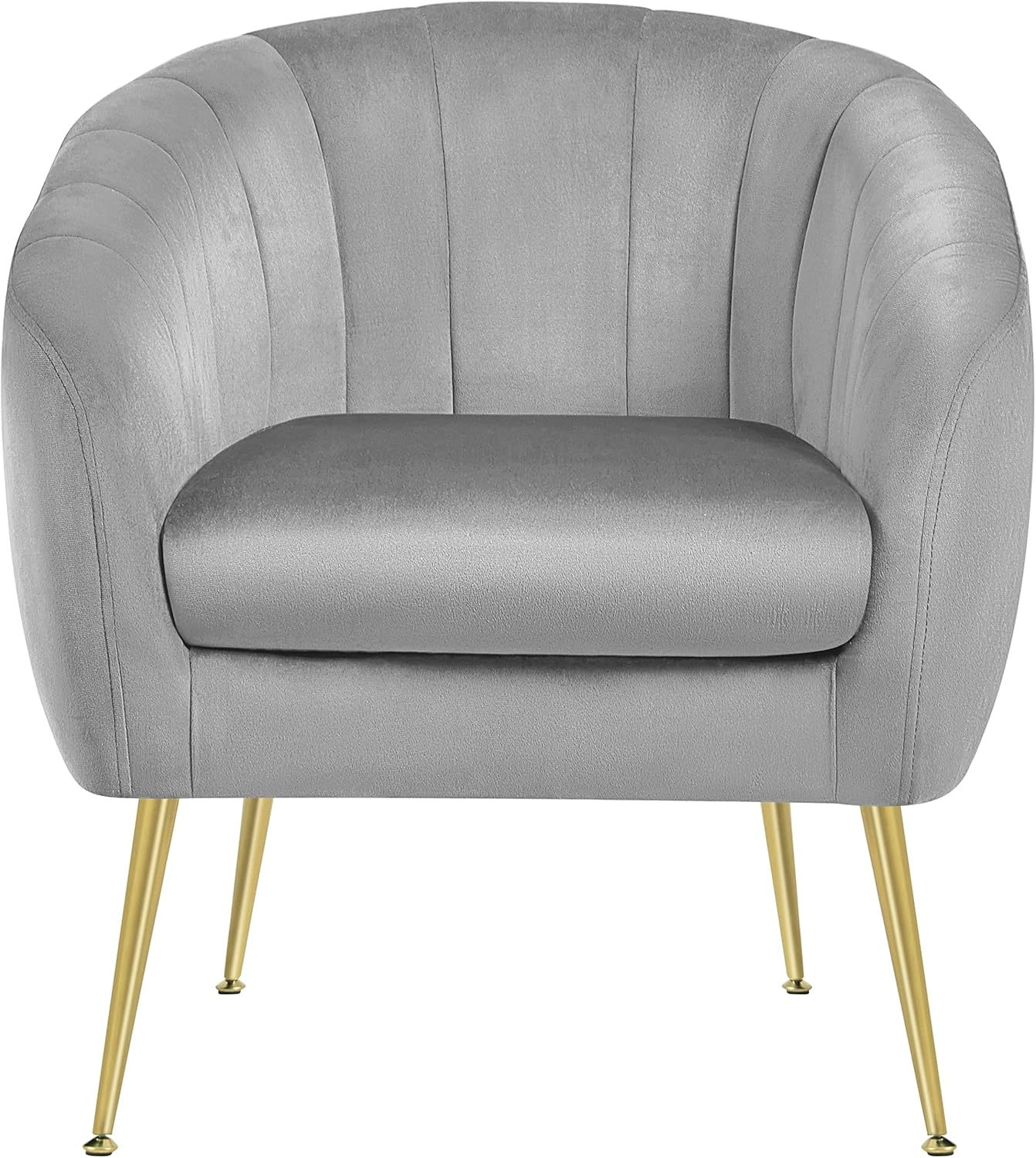 Topeakmart Velvet Accent Chair, Barrel Chair with Golden Metal Legs, Modern Leisure Chair for Living Room Bedroom Office Waiting Room, Set of 2, Gray