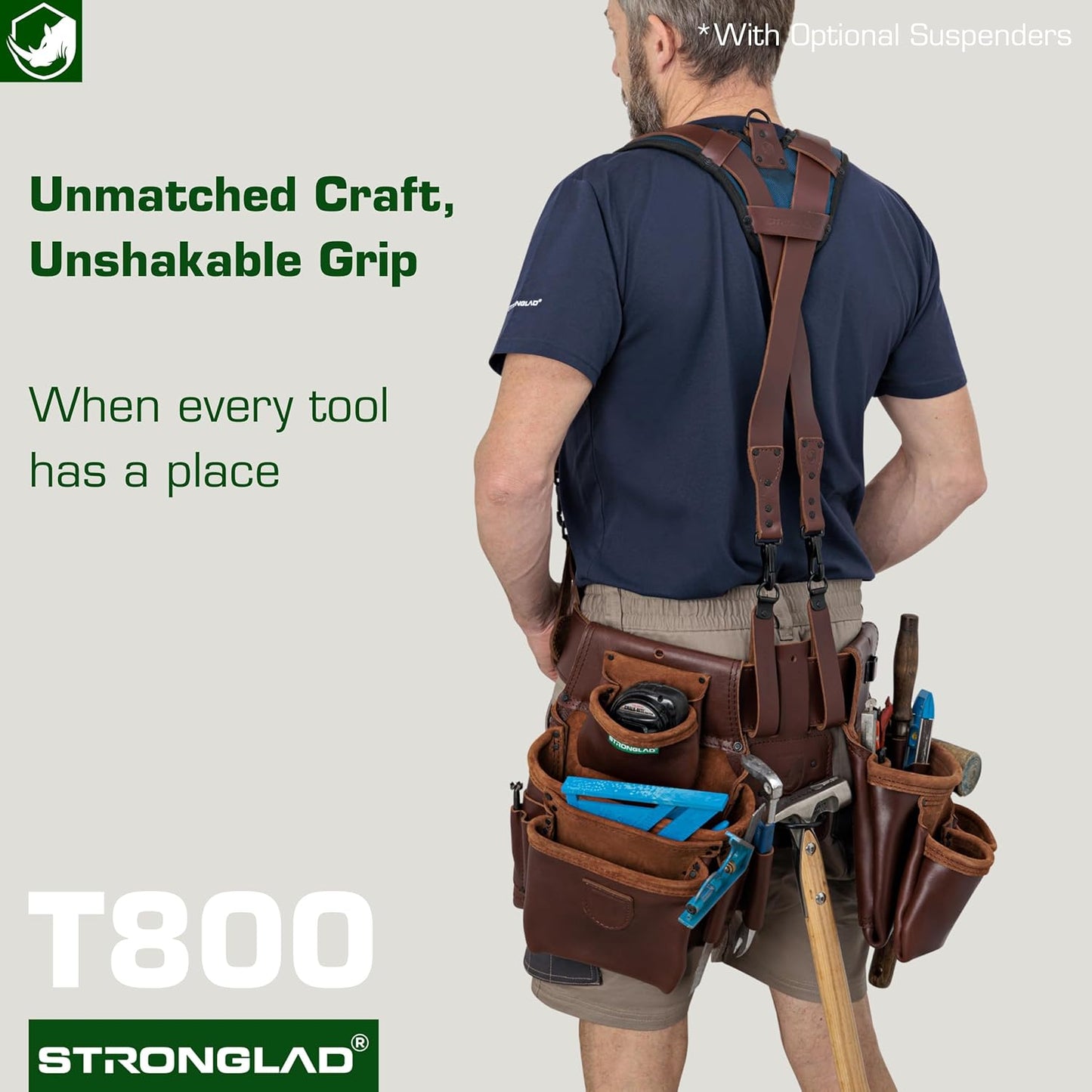 STRONGLAD Tool Belt - Framing Tool Belt for Carpenters - Tool Belts for Men - Carpenter Pouches for Construction - 21 Pockets, Oil-Tanned Full-Grain Leather T800