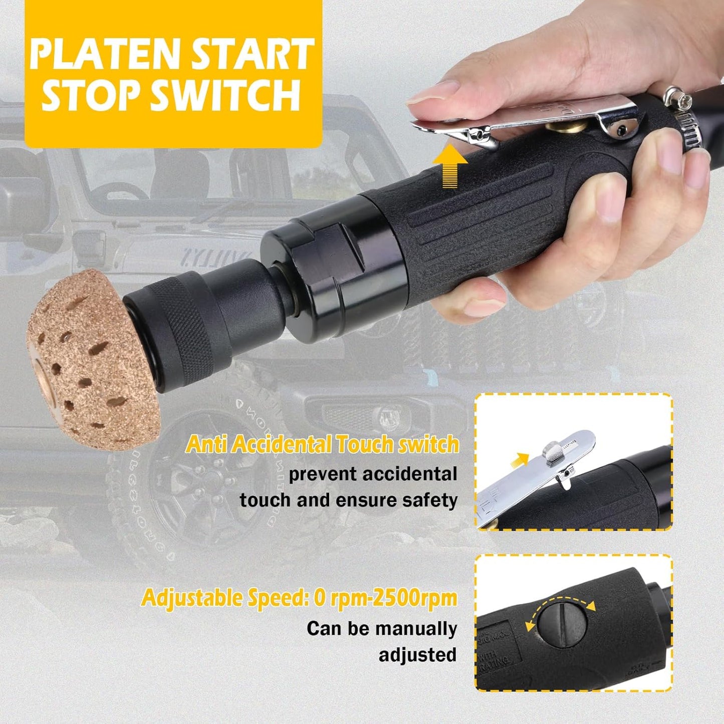 Air Tire Repair Kits, Wheel Polish Patch Tools, Includes 2500RPM Low Speed Air Tire Buffer, Tire Inner Liner Scrapper, Patch Roller, Tungsten Steel Buffing Wheel, and Precision Accessories