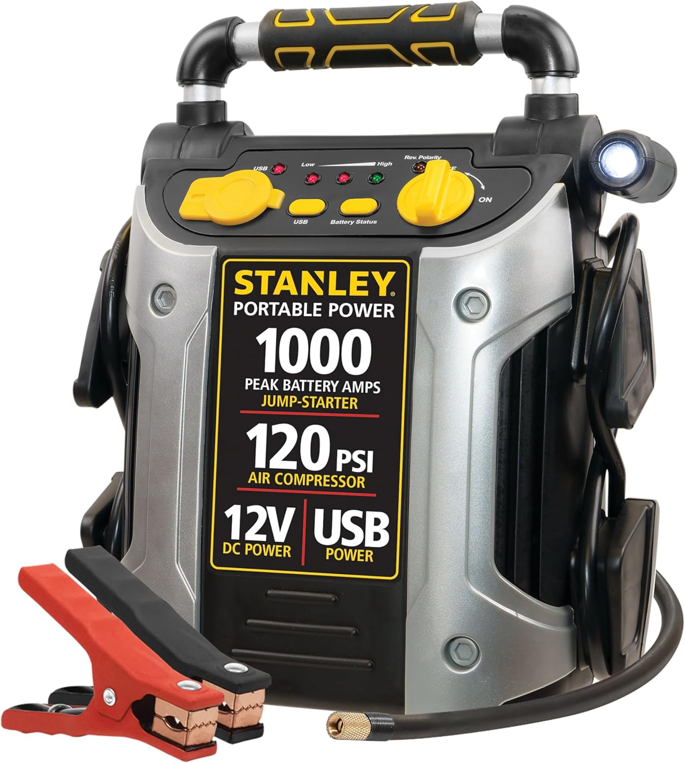 STANLEY J5C09D Digital Portable Power Station Jump Starter 1200 Peak Amp Battery Booster, 120 PSI Air Compressor, 3.1A USB Ports, Battery Clamps