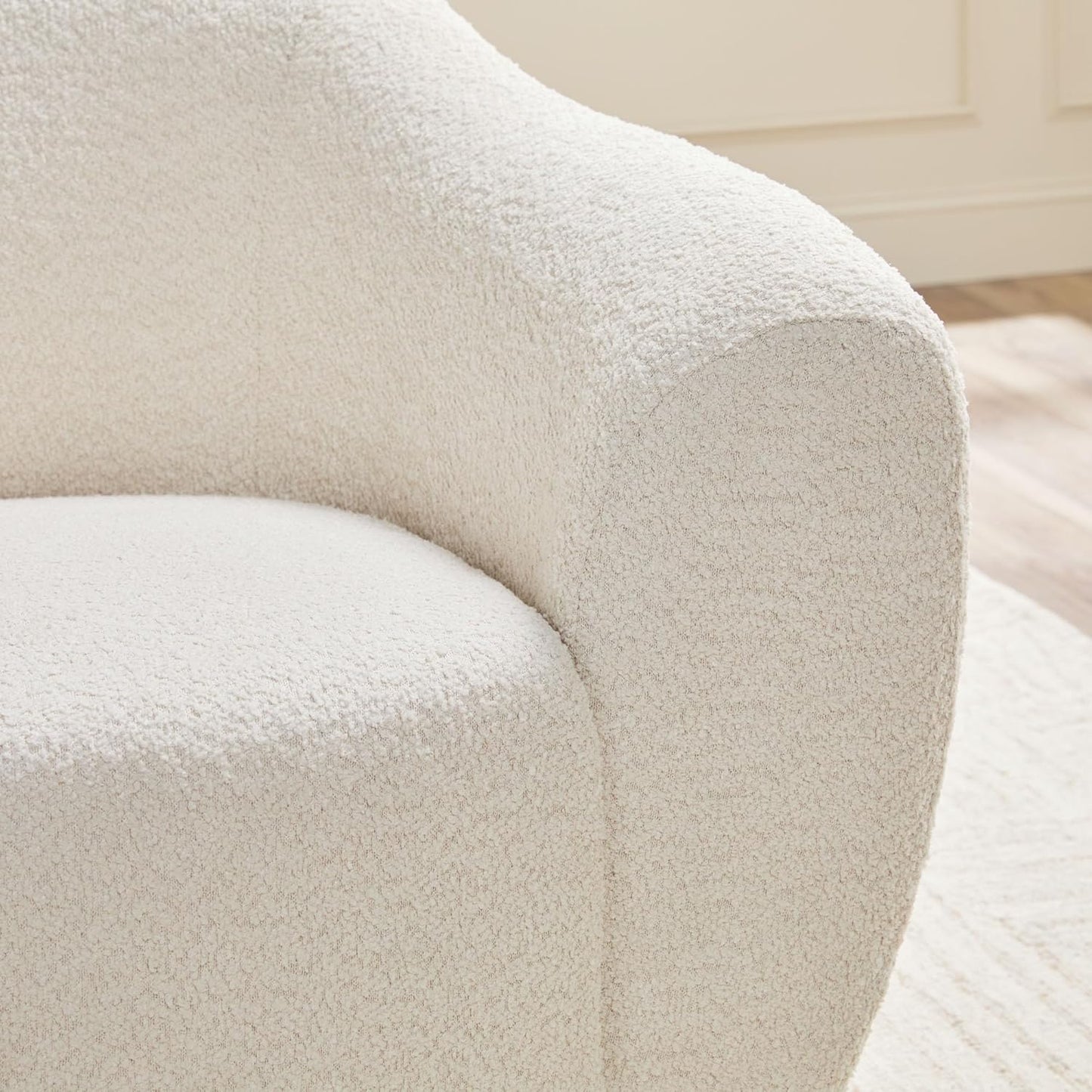 Walker Edison Linley Contemporary Bouclé Accent Chair with Wood Legs, Ivory