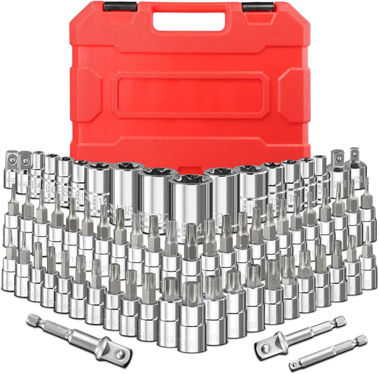 BLACKROBOT 67-Piece Master Torx Bit Socket and E-Torx Socket Set, 1/4” 3/8” 1/2” Drive(E4-E24, T6-T70,TT6-TT70,TP8-TP60), Includes Socket Adapters and Drill Bit Adapters, S2 and Cr-V Steel