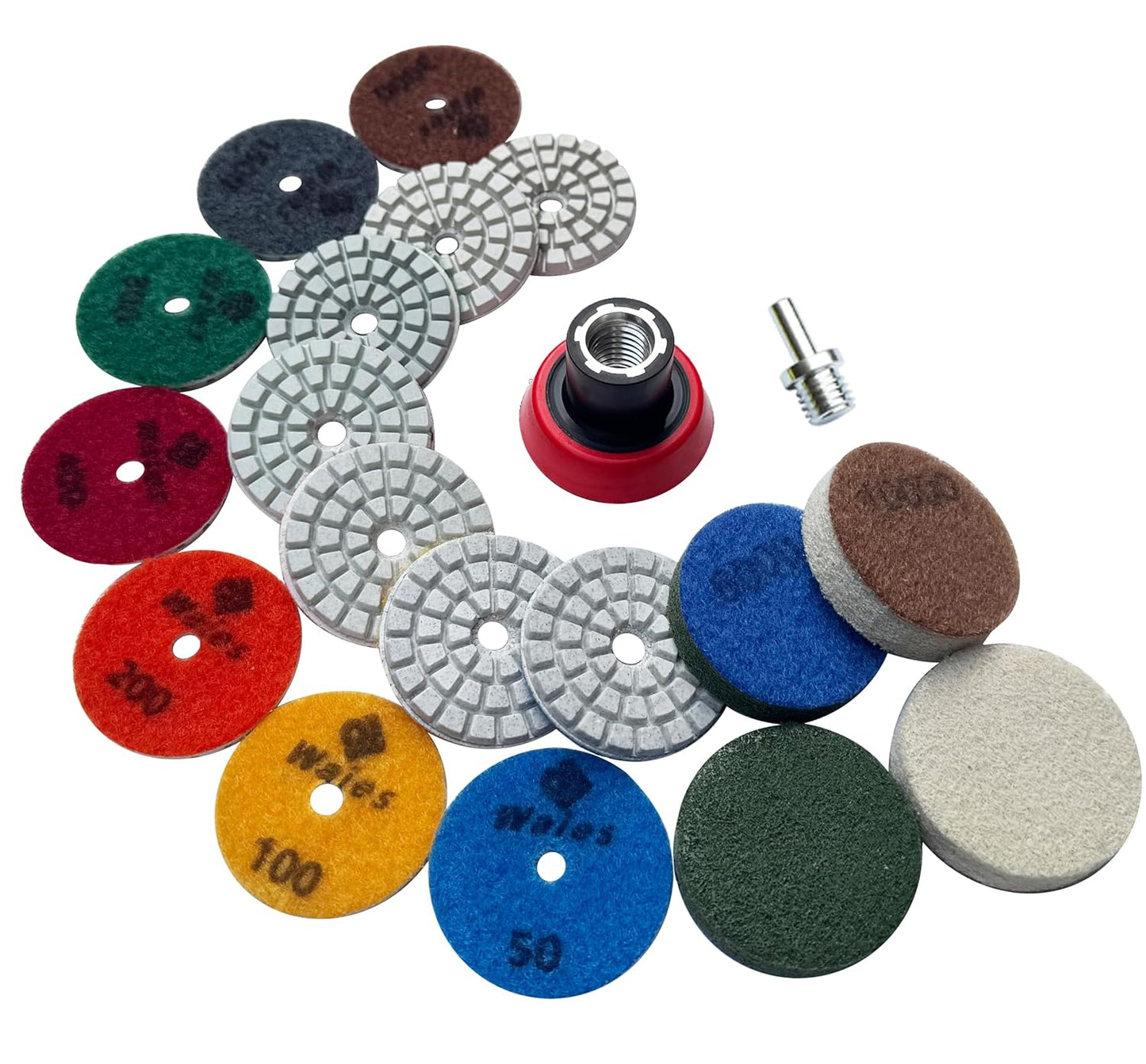 11 Packs 7 Inch Diamond Polishing Pads with 5/8"-11 Backer Pad 9 PCS Wet/Dry Polish Pad Kit for Drill Grinder Polisher 50-10000 Grit Pads for Marble Tile Quartz Granite Concrete Countertop