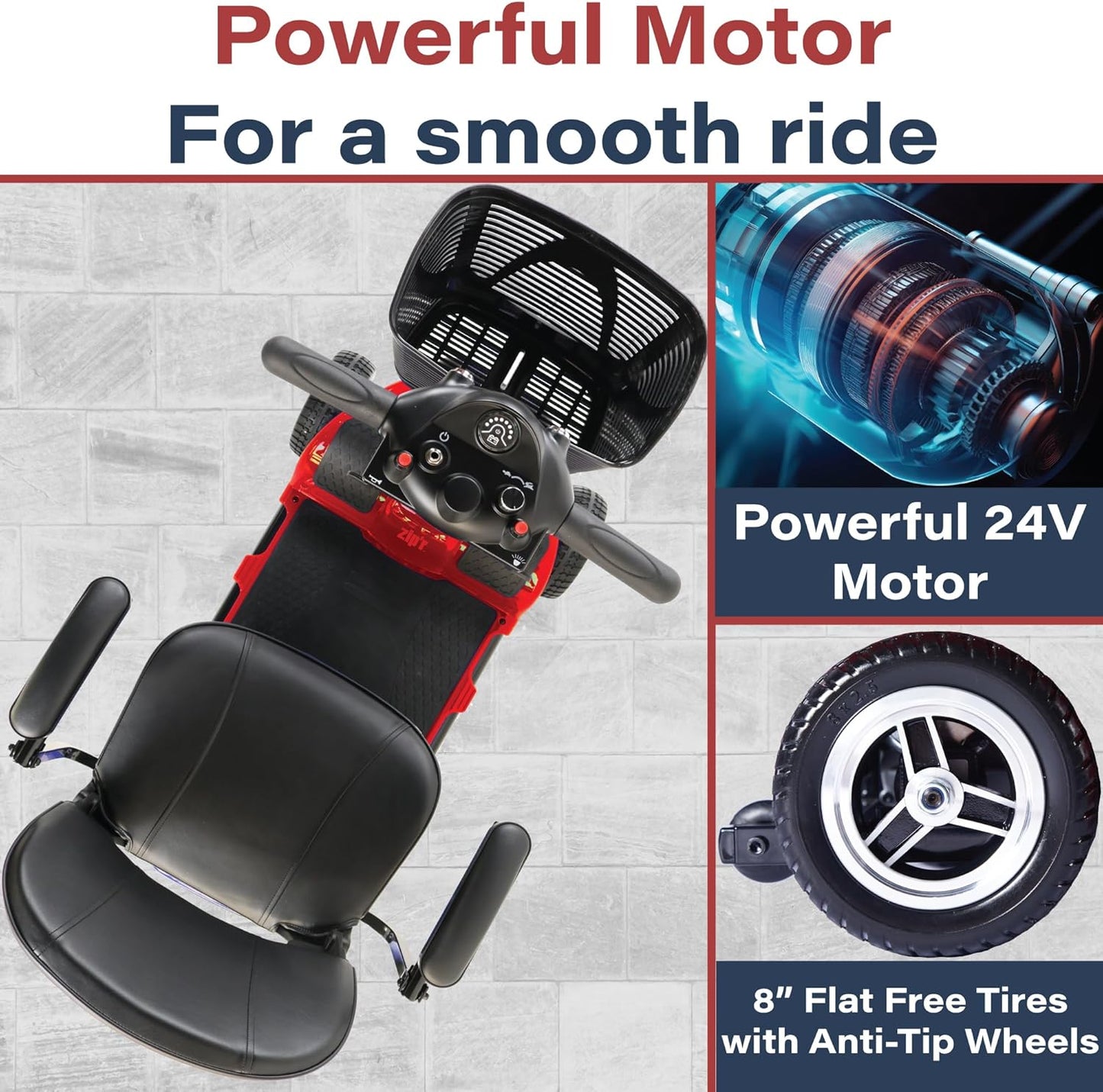 Zipr Roo 4 Wheel Mobility Scooter - Electric Powered Wheelchair Medical Aid - Compact Heavy Duty Mobile for Travel, Seniors, Adults, Handicapped - Long Range Battery with Charger Basket Included