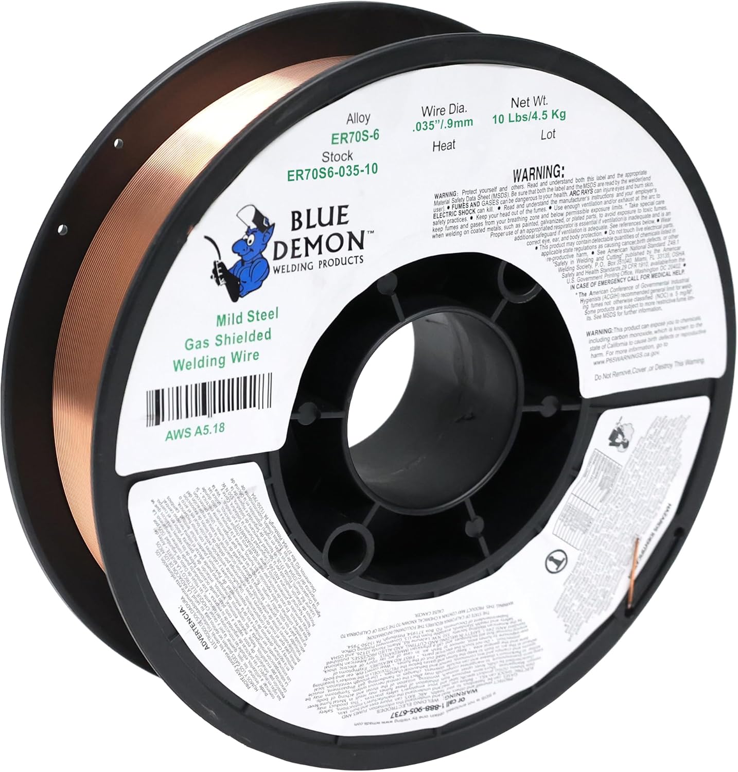 Blue Demon ER70S6 X .035 X 10 LB MIG/GMAW Carbon Steel Welding Wire, All Position, Low Spatter, Formulated to Provide Porosity-Free, X-Ray Quality Welds