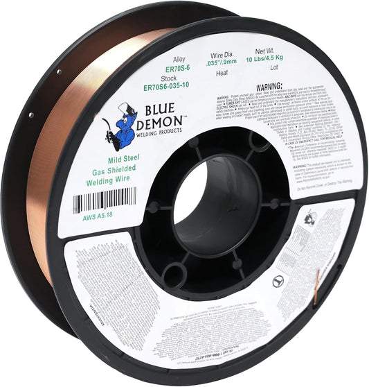 Blue Demon ER70S6 X .035 X 10 LB MIG/GMAW Carbon Steel Welding Wire, All Position, Low Spatter, Formulated to Provide Porosity-Free, X-Ray Quality Welds
