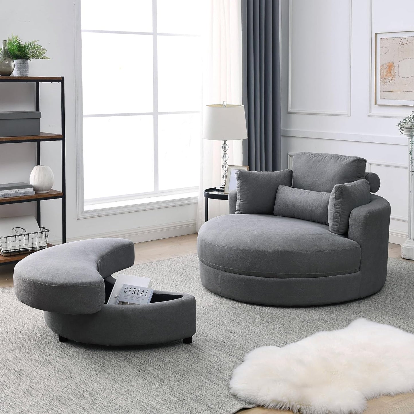 42IN Oversized Swivel Accent Chair and a Half Sofa Upholstered Big Round Barrel Chair Cute for Living Room Bedroom Hotel Office Corner Reading (Beige Boucle)
