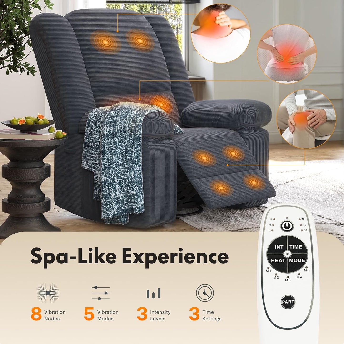 Softa Rocker Recliner Chair for Adults – Massage Swivel Rocker Recliner Chair with Heat & Vibration, 270° Swivel Glider Nursery Chair for Living Room Bedroom Nursery (Gray)