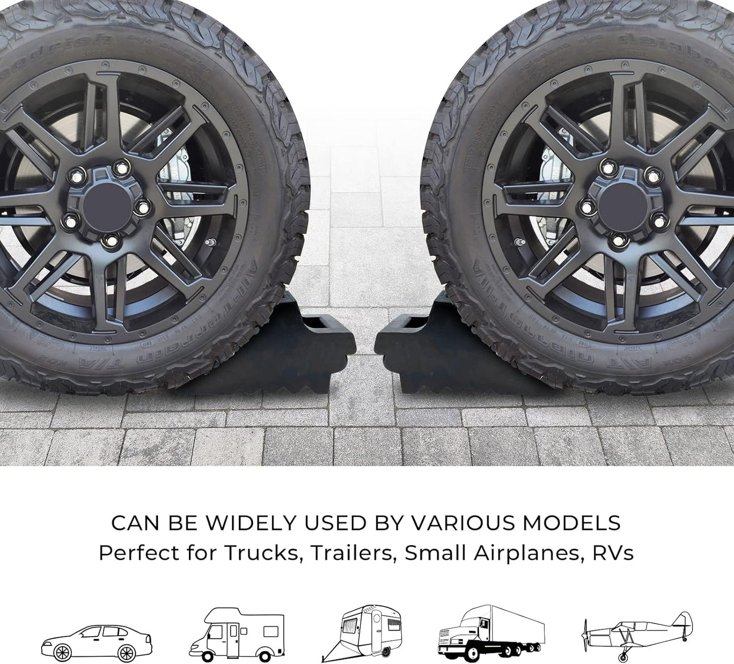Solid Heavy Duty Rubber Wheel Chocks 4 Packs for Cars, RVs, Trucks, Trailers, ATV, and Vehicles, G.V.W. up to 8T, Anti Slip Bottom Tire Chock 8.6" x 3.7" x 4.7"