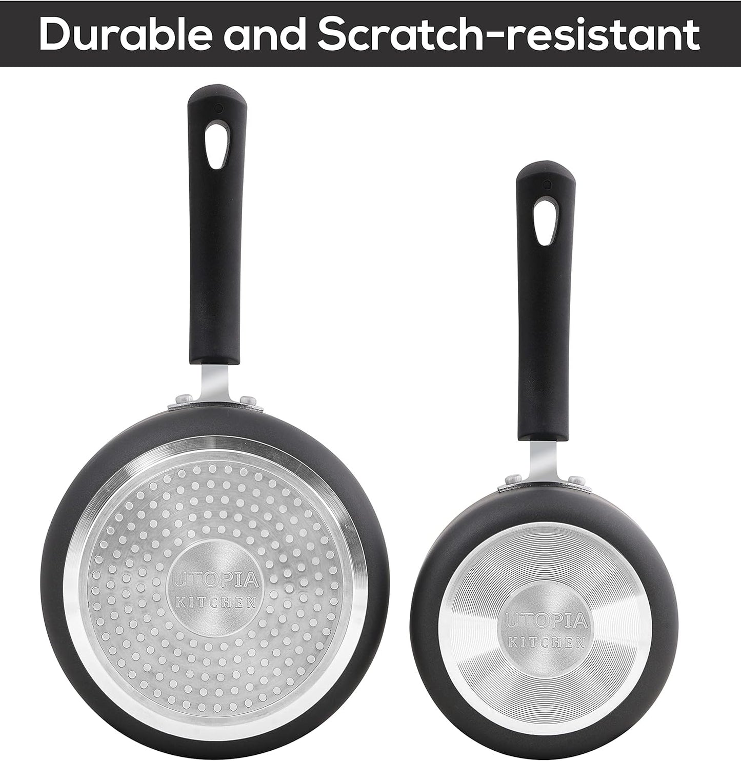 Utopia Kitchen Nonstick Saucepan Set, Cooking Pots with Lids, 1 Quart and 2 Quarts Multipurpose Kitchen Small Pots for Cooking Nonstick With Lids, 1 qt & 2 qt Set, Grey & Black