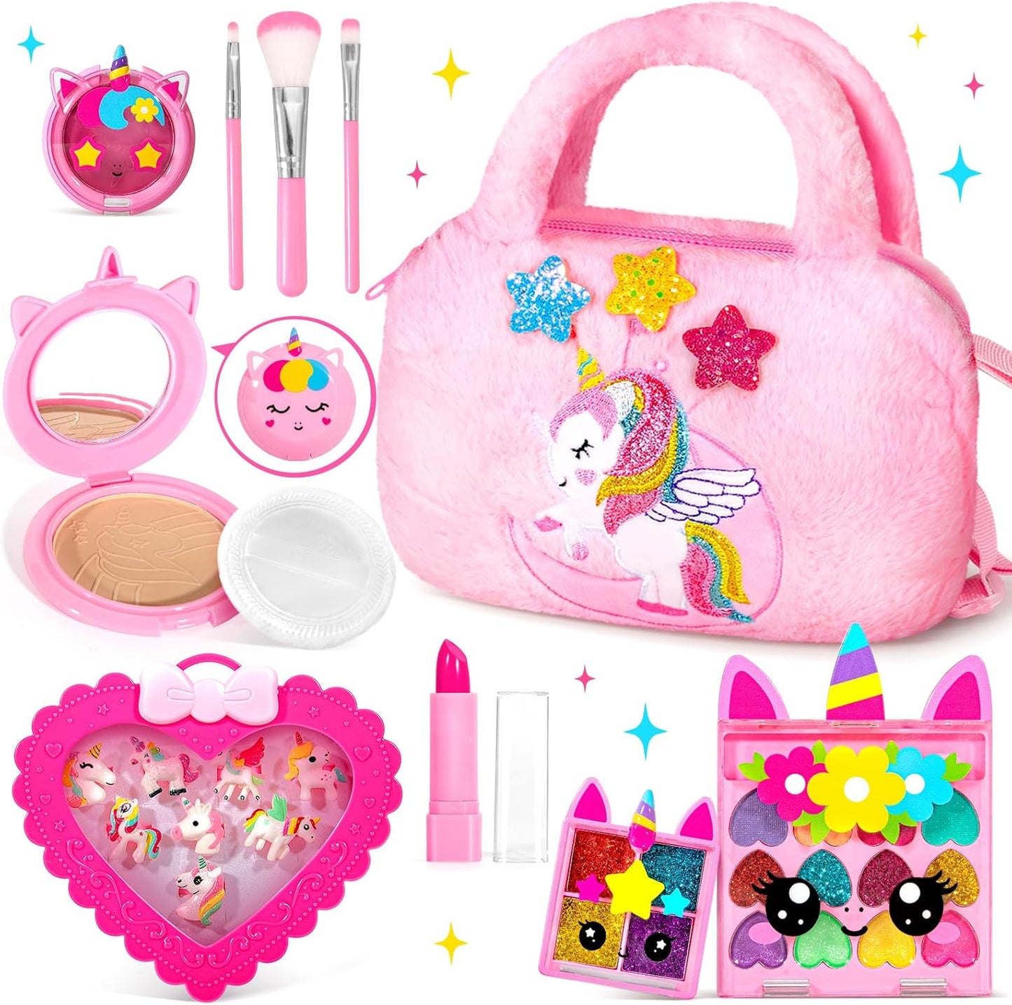 ULOVEME Kids Real Makeup Kit for Little Girls - Real, Non Toxic, Washable Make Up Toy - Umicorn Toys Gift for 3 4 5 6 7 8 9 10 12 Years Old Girls Birthday (Mini Pink Umicorn)