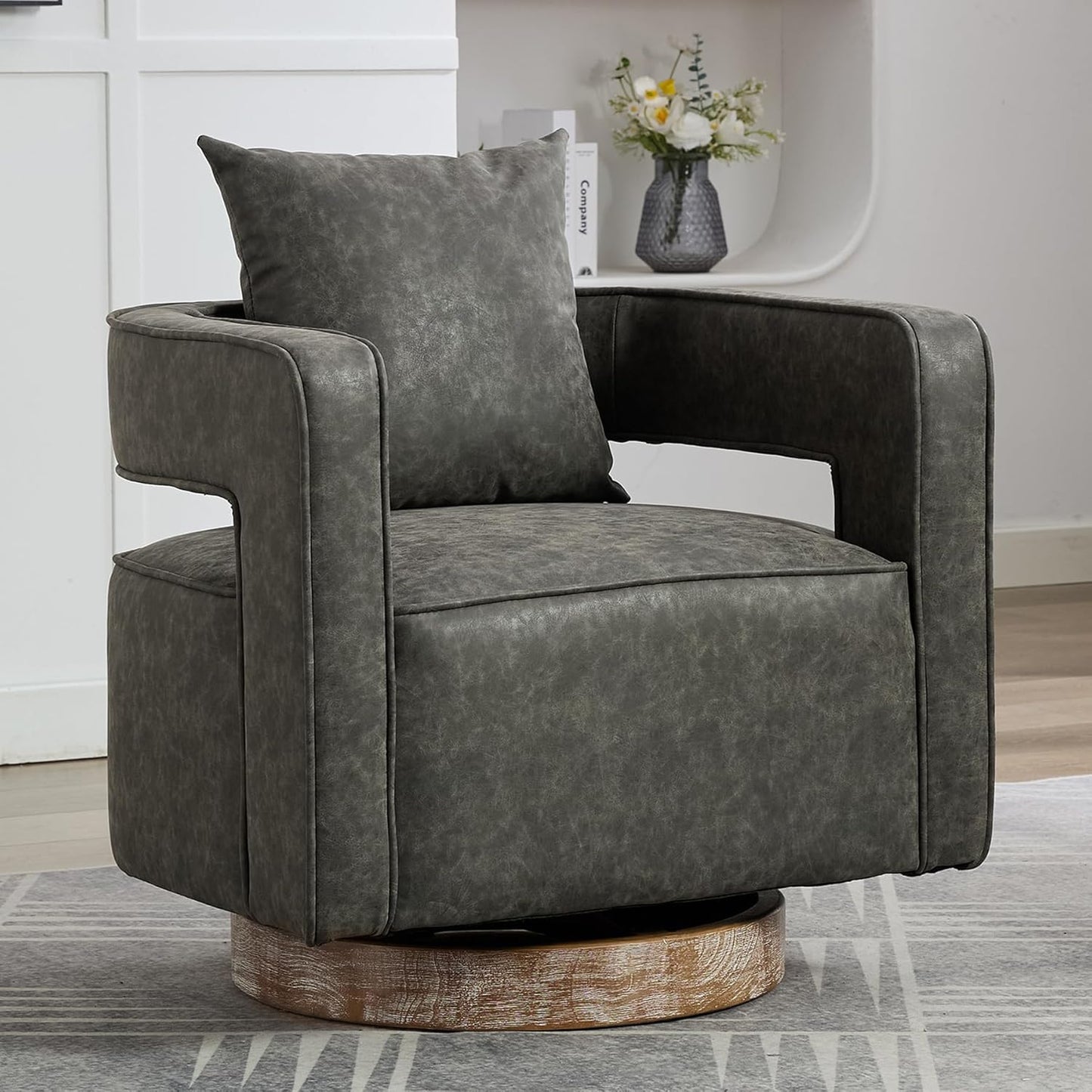 Swivel Accent Chair Set of 2, Modern Swivel Barrel Chair for Living Room, 360 Degree Comfy Square Accent Chair with Open Back, Upholstered Armchair for Bedroom,Reading, Linen Blend, Pale Green