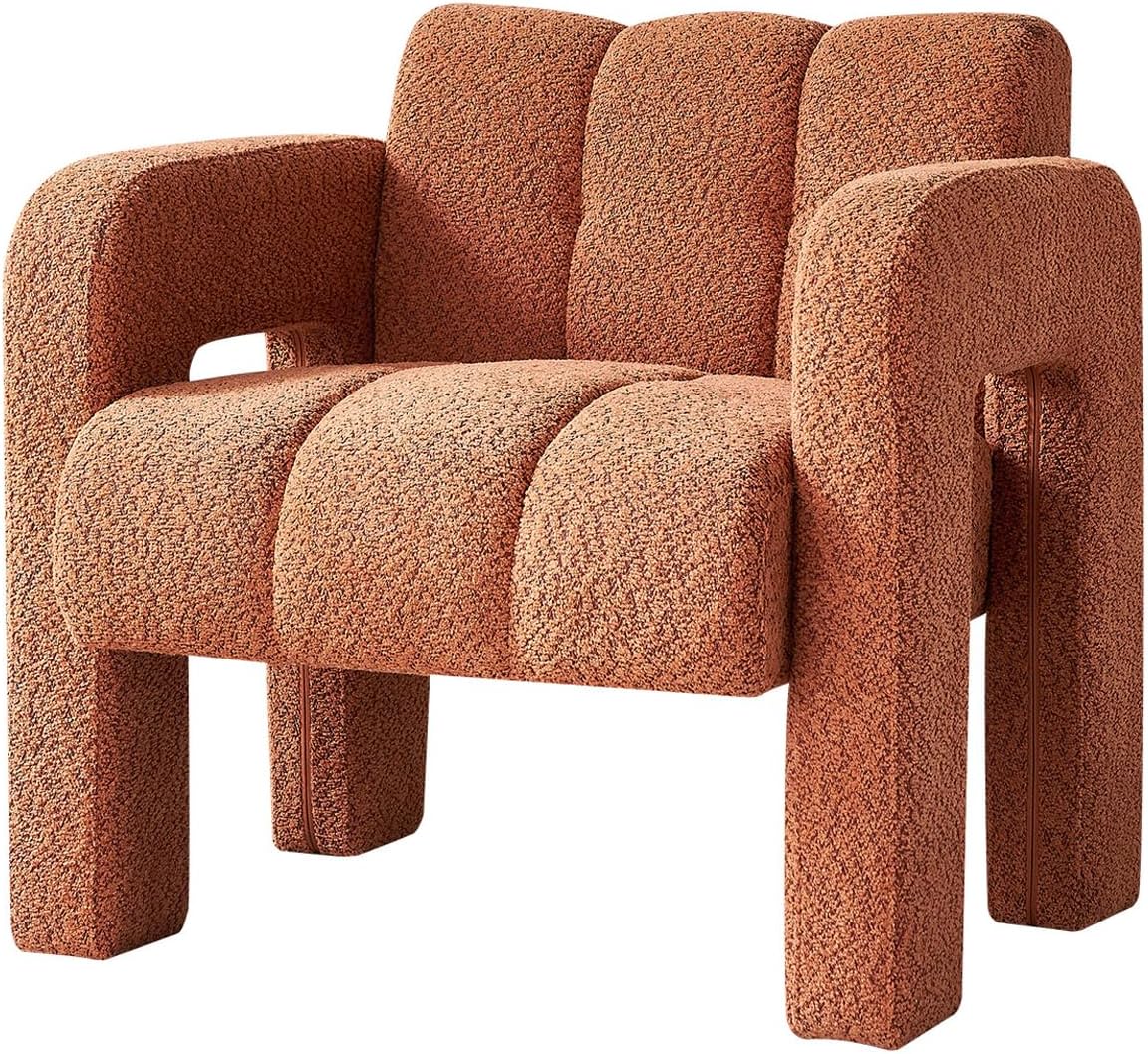 31" Boucle Accent Chair, Contemporary Designed Armchair,Upholstered Vanity Chair, Leisure Lounge Chair Reading Side Chairs for Living Room, Bedrooms, Office, Yellow
