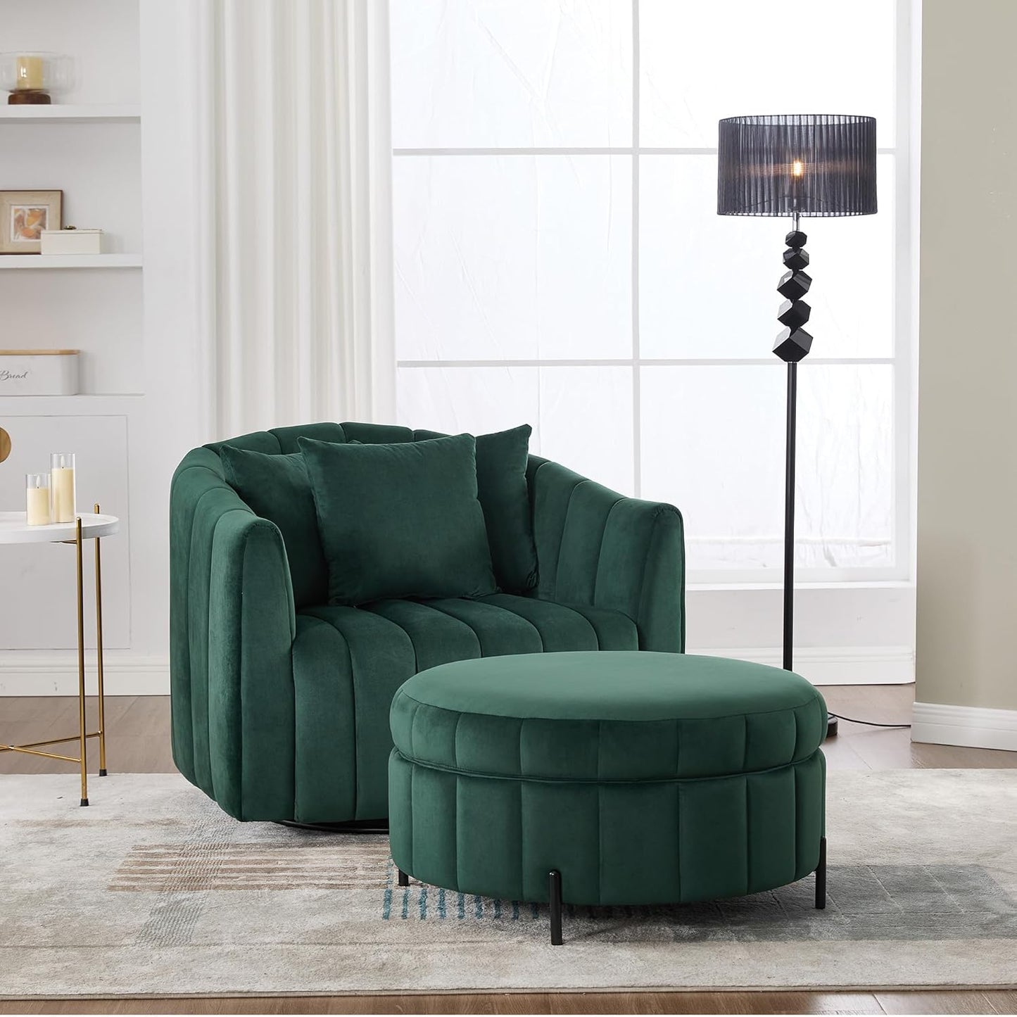 40" W Upholstered Oversized 360° Swivel Accent Barrel Chair and Half Cozy Sofa with Removable Pillows, Velvet Club Armchair for Living Room Bedroom Office Lounge, Black