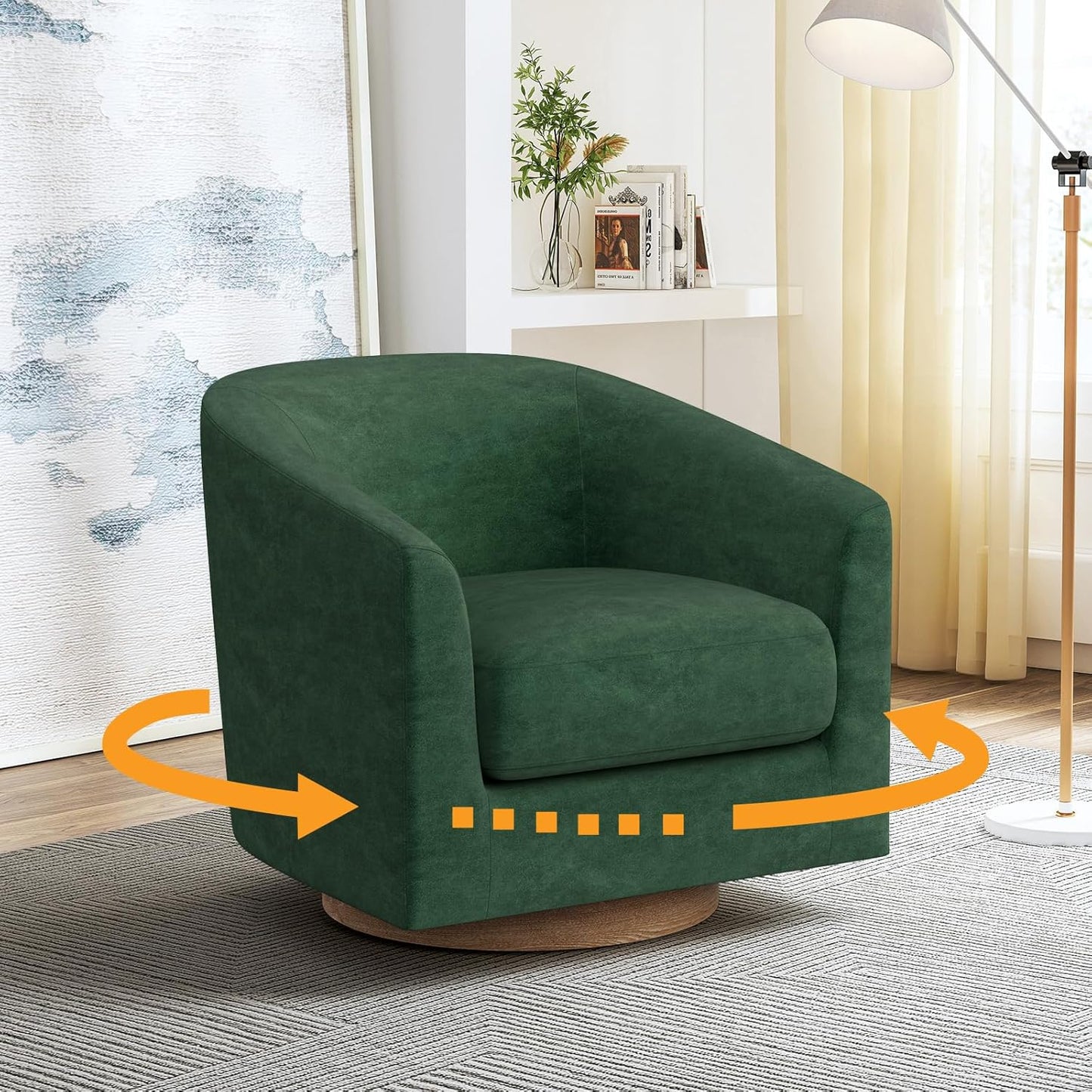 Swivel Accent Chair, Barrel Chair for Living Room, Comfy Single Sofa Chair, Round Swivel Couch Chair, Small Reading Chair for Adults, Ivory White Sherpa Accent Bucket Chairs for Bedroom