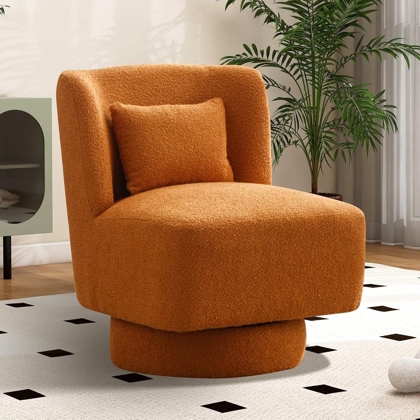 Aoiy & Wifon 23.6" W Comfy Swivel Accent Chair, Modern Living Room Accent Chair, 360 Degree Swivel Barrel Chairs for Living Room, Boucle, Black, 2PACK