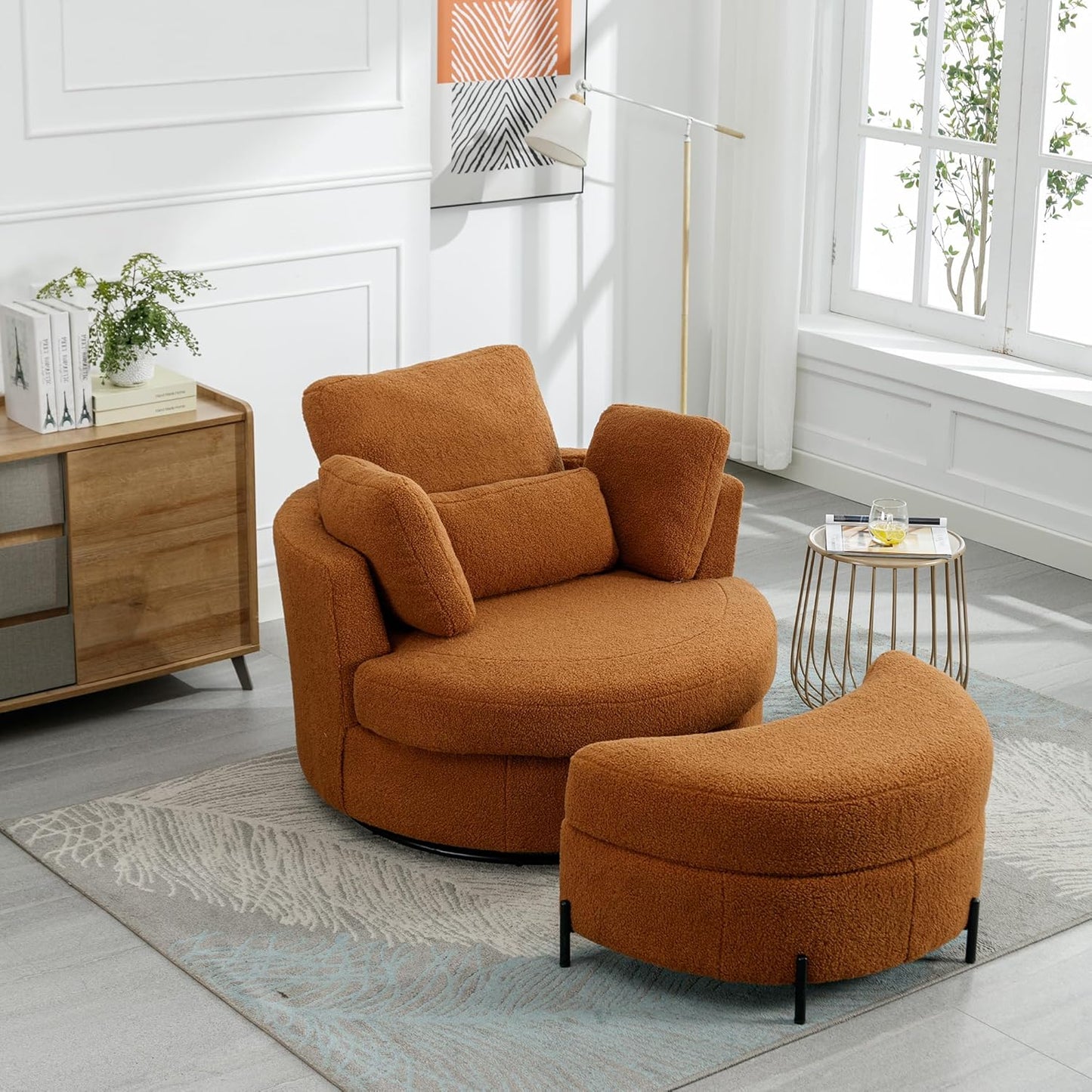 42IN Oversized Swivel Accent Chair and a Half Sofa Upholstered Big Round Barrel Chair Cute for Living Room Bedroom Hotel Office Corner Reading (Beige Boucle)