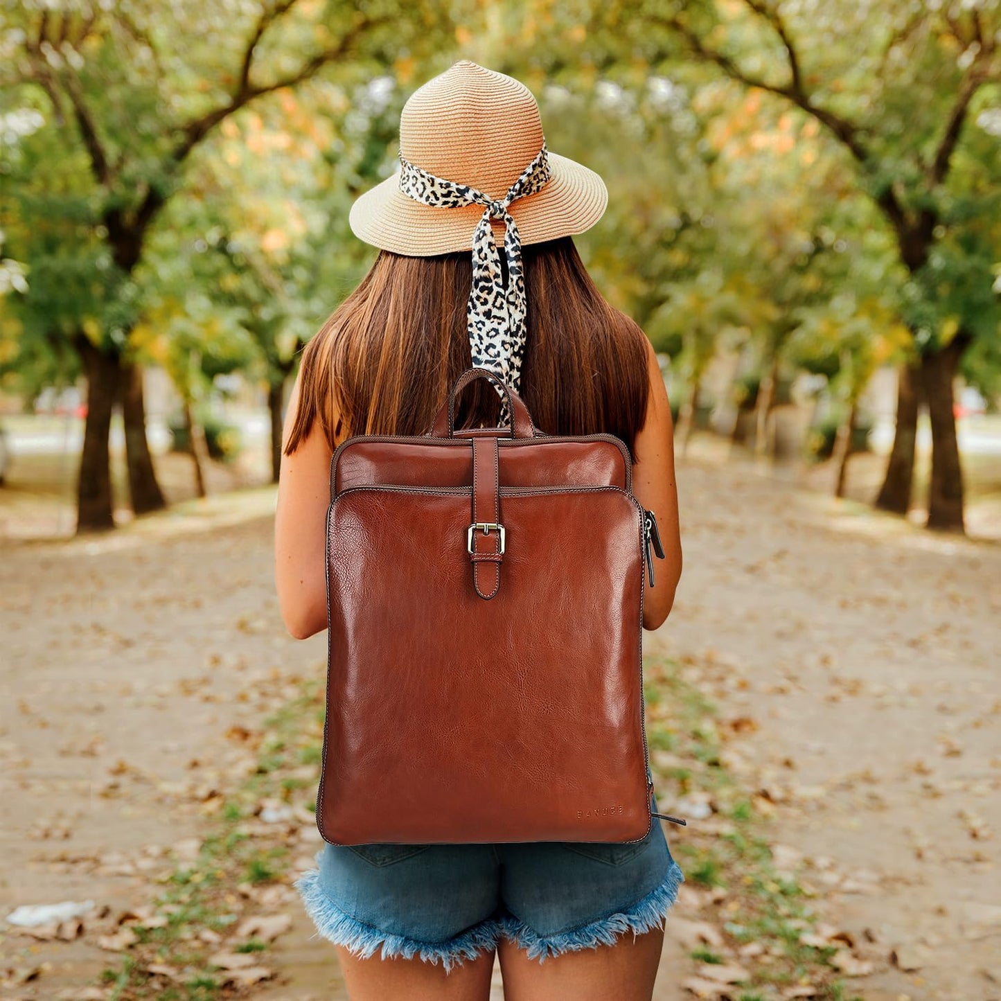 Banuce Full Grain Italian Leather Backpack Purse for Women Convertible 14 Inch Laptop Backpack for Work Travel Backpack with Luggage Strap Adjustable Strap Red Brown