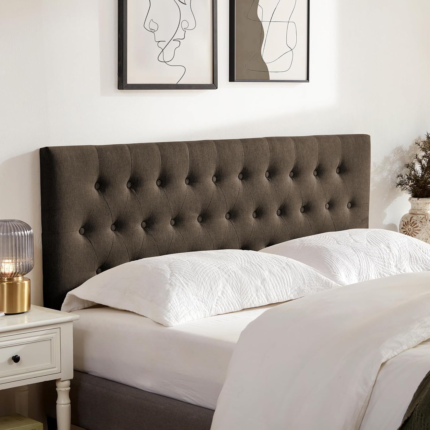 Tufted Upholstered Headboard Queen Size, Solid Wood Head Board with Durable Metal Legs, Adjustable Height Bed headboard from 37” to 51” Fabric Headboard in Modern Button Design, Beige