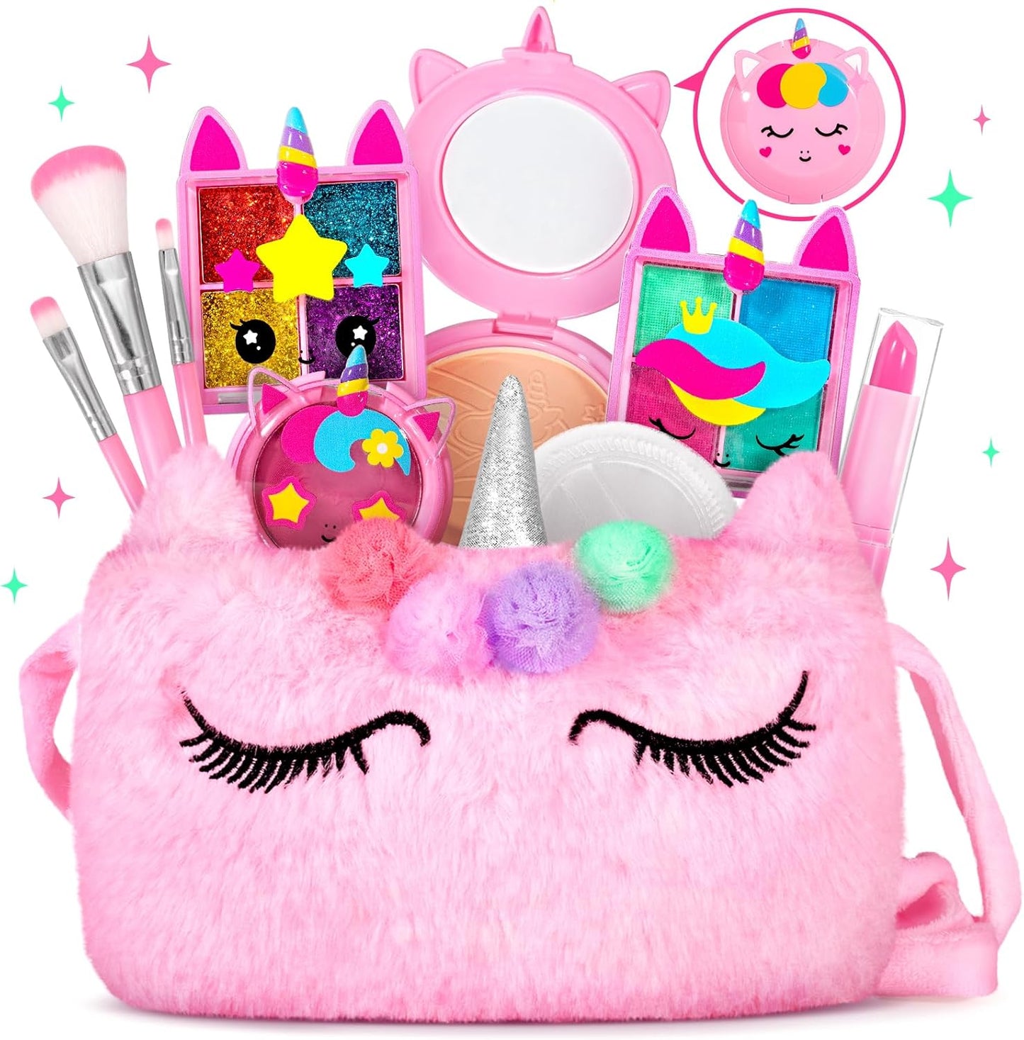 ULOVEME Kids Real Makeup Kit for Little Girls - Real, Non Toxic, Washable Make Up Toy - Umicorn Toys Gift for 3 4 5 6 7 8 9 10 12 Years Old Girls Birthday (Mini Pink Umicorn)