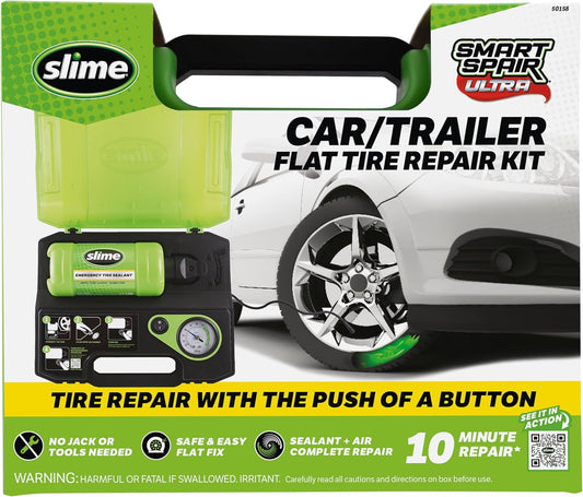 Slime 50158 Flat Tire Repair Kit, Smart Spair Ultra, All-in-One Solution, Repairs and Inflates, Car/Trailer, 10 Min Fix
