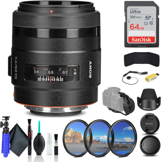 Sony 35mm f/1.4 G Lens SAL35F14G, Filter Kit, Backpack, 64GB Card, Card Reader, Flex Tripod, Memory Card Wallet, Cap Keeper, Cleaning Kit, Hand Strap, and More