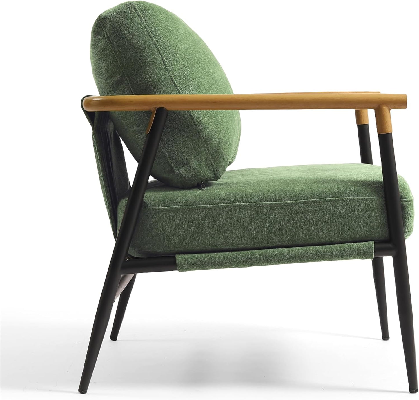 Accent Chair, Upholstered Chenille Living Room Chair with Metal Frame, Mid Century Modern Reading Lounge Sofa Armchair with Removable Cushion for Living Room, Bedroom, Office (Green, Set of 2)