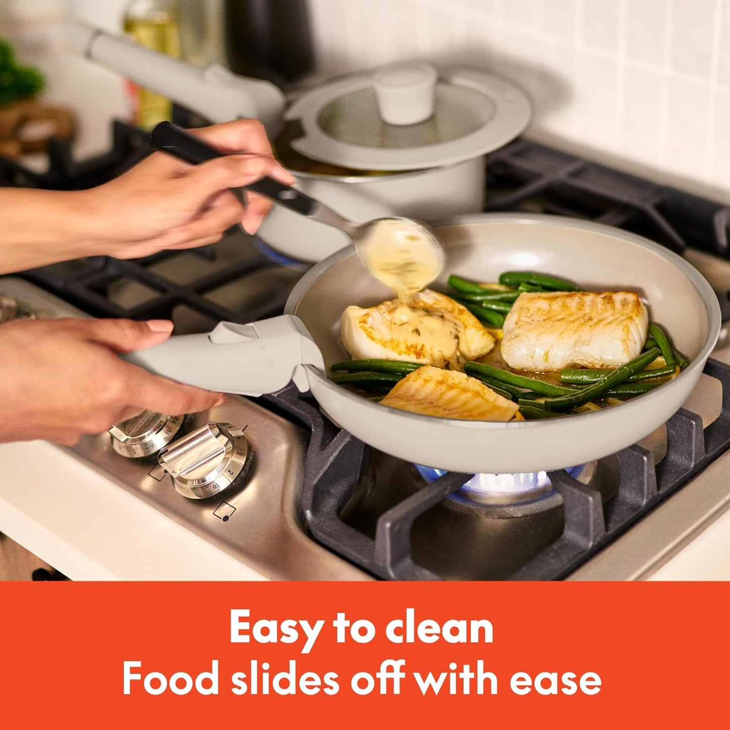 bella 8 Piece Cookware Set, Fits-anywhere™ Kitchenware w EverGood™ Ceramic Nonstick Coating, Removable Handles, Dishwasher & Oven Safe, All Stovetops Compatible, Glass Lids w Silicone Rims, Oatmilk