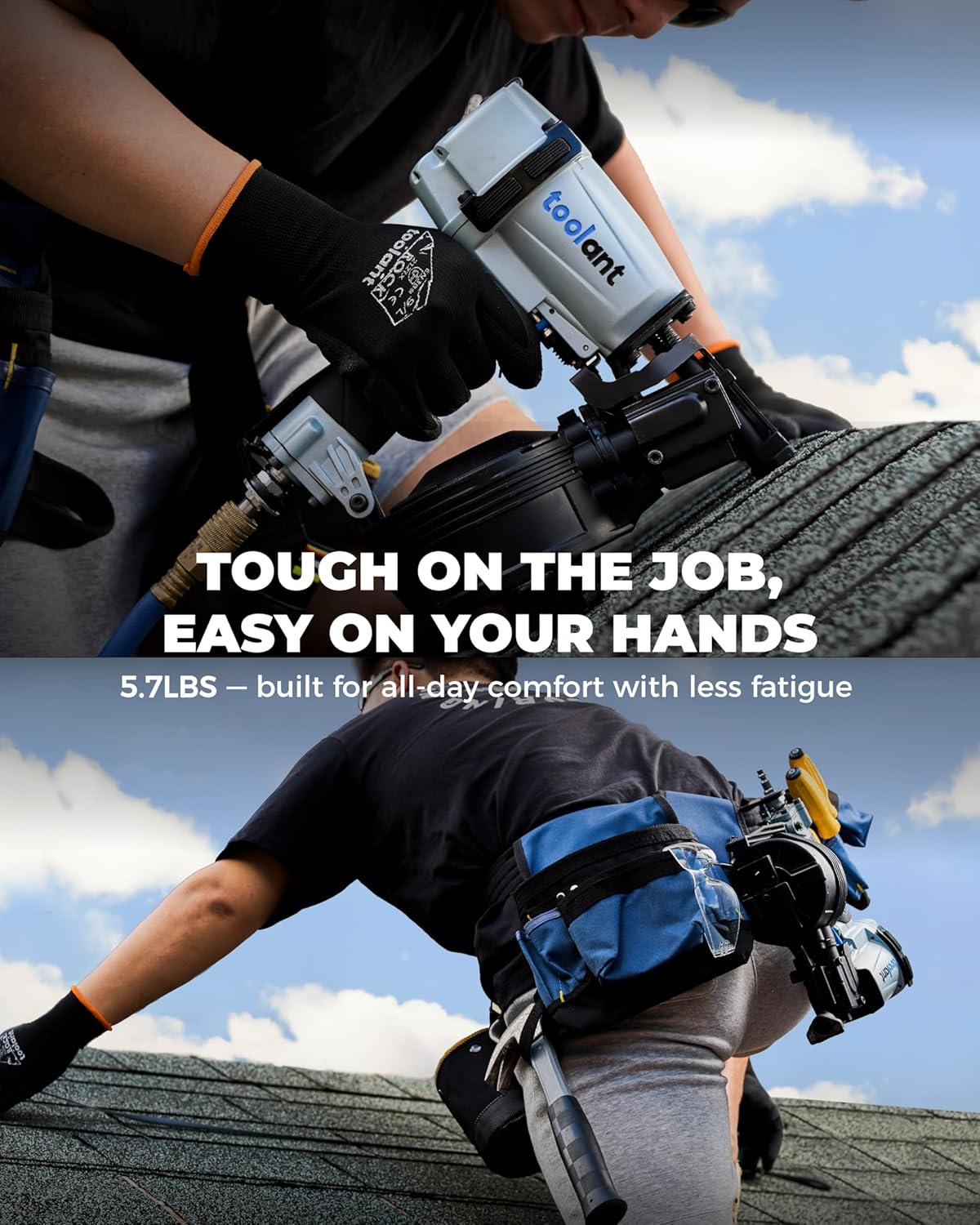 toolant Roofing Nailer, Pneumatic Roofing Nail Gun for 3/4" to 1-3/4" Nails, 120 Coil Capacity, 70-120 PSI, 15 Degree, Heavy Duty Roofing Tool for Asphalt Roofing Shingles, Fencing, and Wood Siding